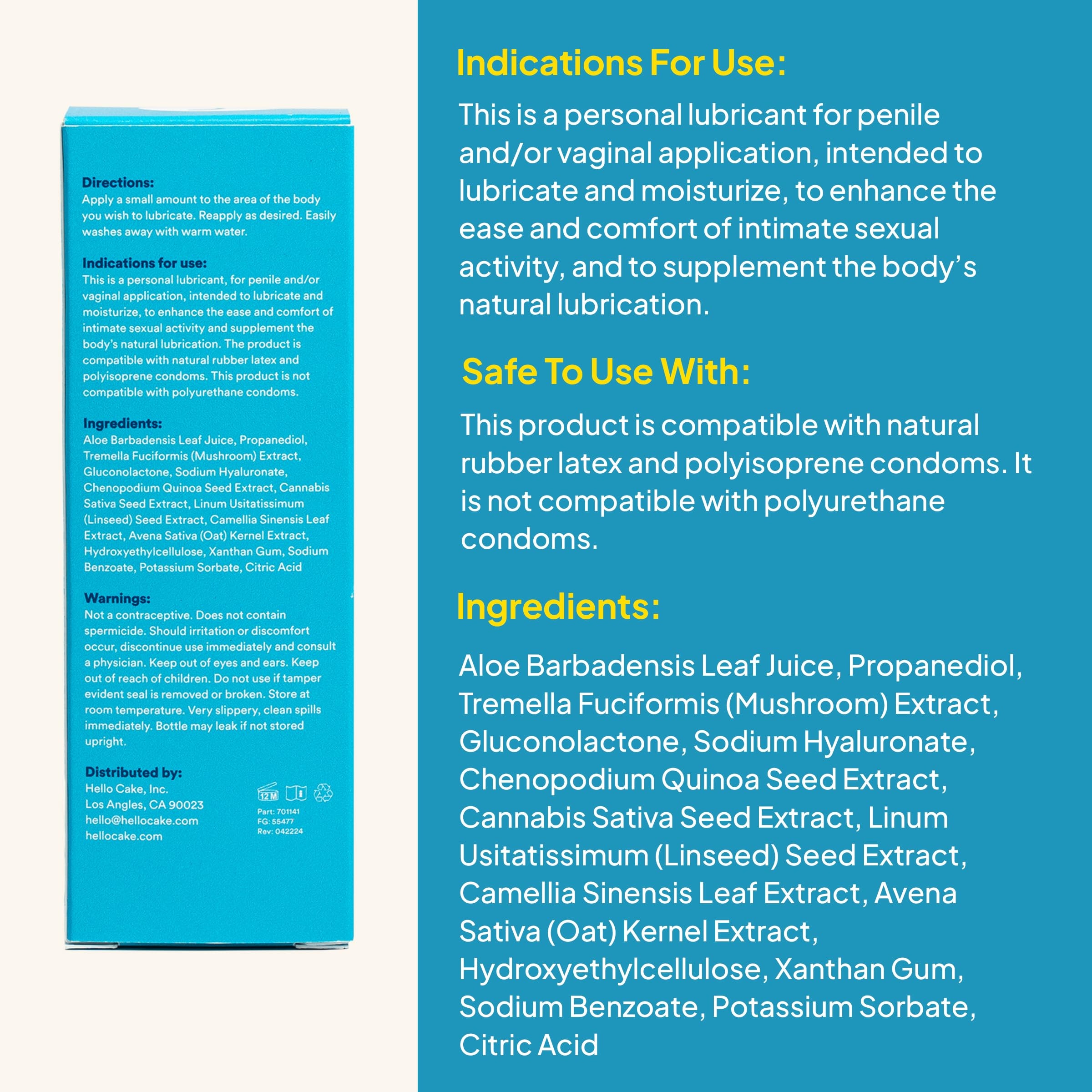 Hello Cake -Based Personal Lubricant - Hydrating, Long-Lasting, Non-Sticky, Ultra Slippery, Condom Compatible Lube for Men, Women, and Couples 3.3 fl oz - Image 2