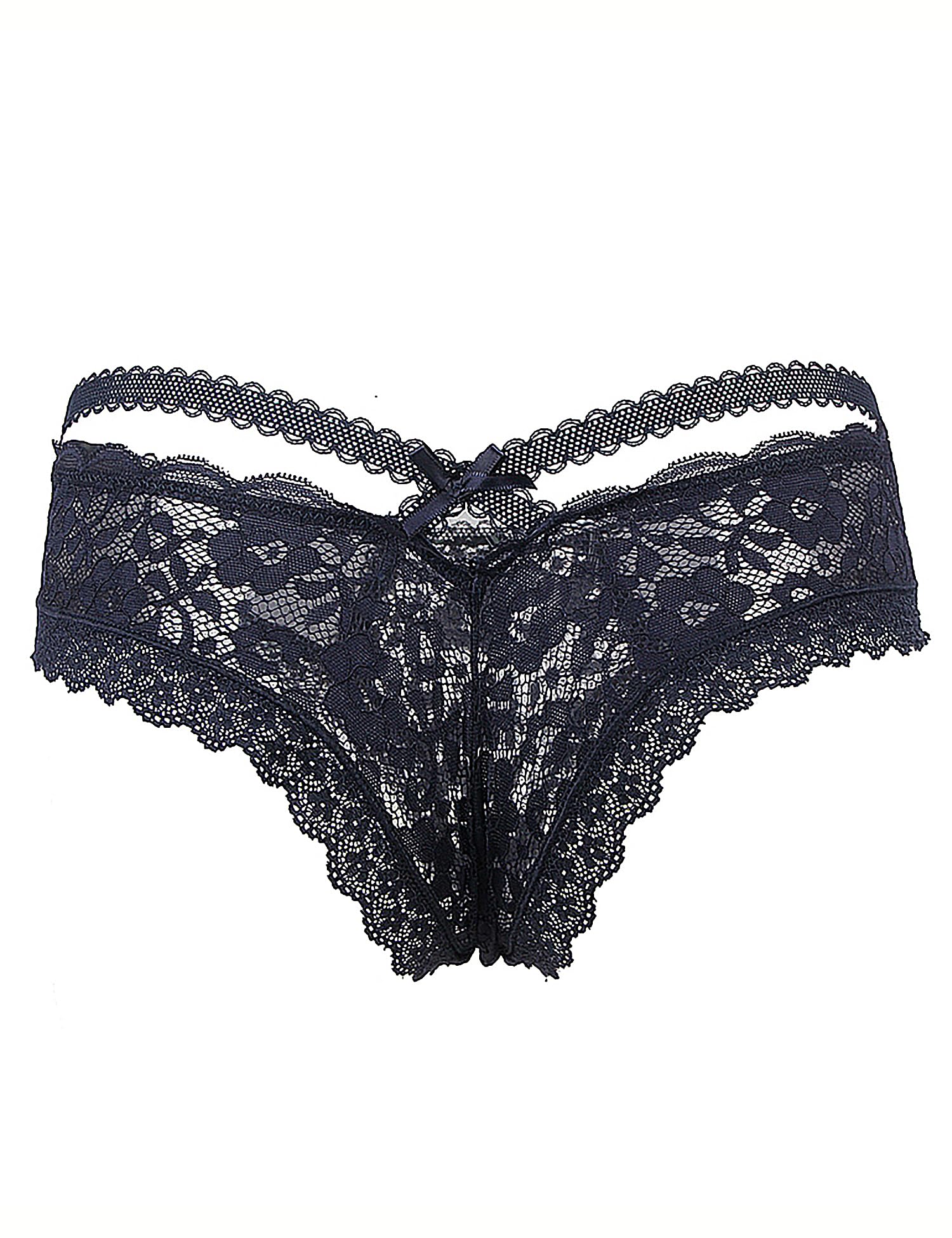 ohmydear Women's Plus Size Sexy Lace Thong Floral Underwear Criss Cross Bikini Panties Tangas Briefs XS-4XL: X-Large-XX-Large Style 2 Dark Blue