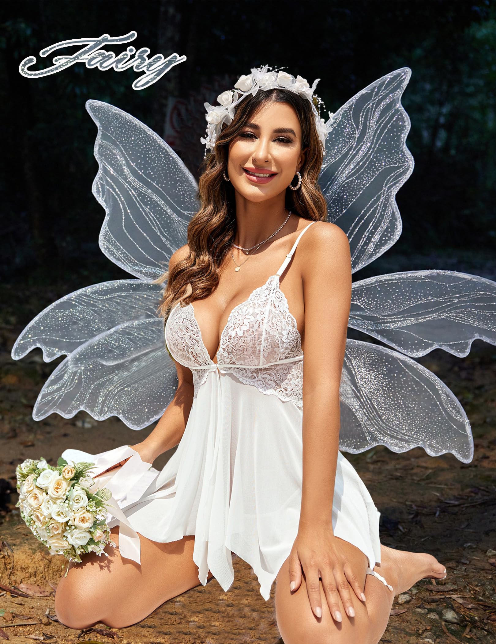Avidlove Women Lace Lingerie Front Closure Babydoll V Neck Nightwear Sexy Chemise Nightie: 3X-Large A White