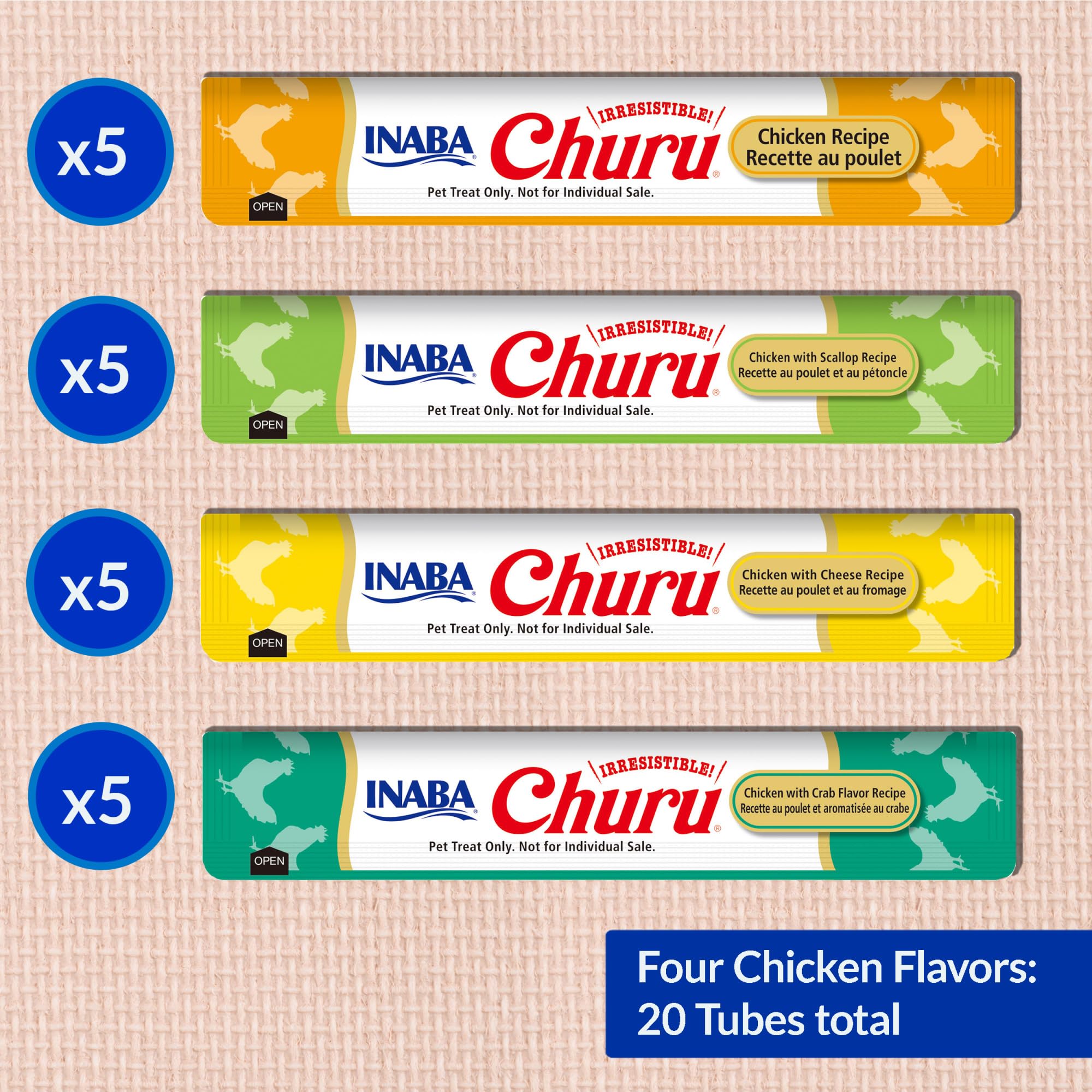 INABA Churu Cat Treats, Grain-Free, Lickable, Squeezable Creamy Purée Cat Treat/Topper with Vitamin E & Taurine, 0.5 Ounces Each Tube, 50 Tubes, Tuna & Chicken Variety: Chicken Variety 0.5 Ounce (Pack of 20)