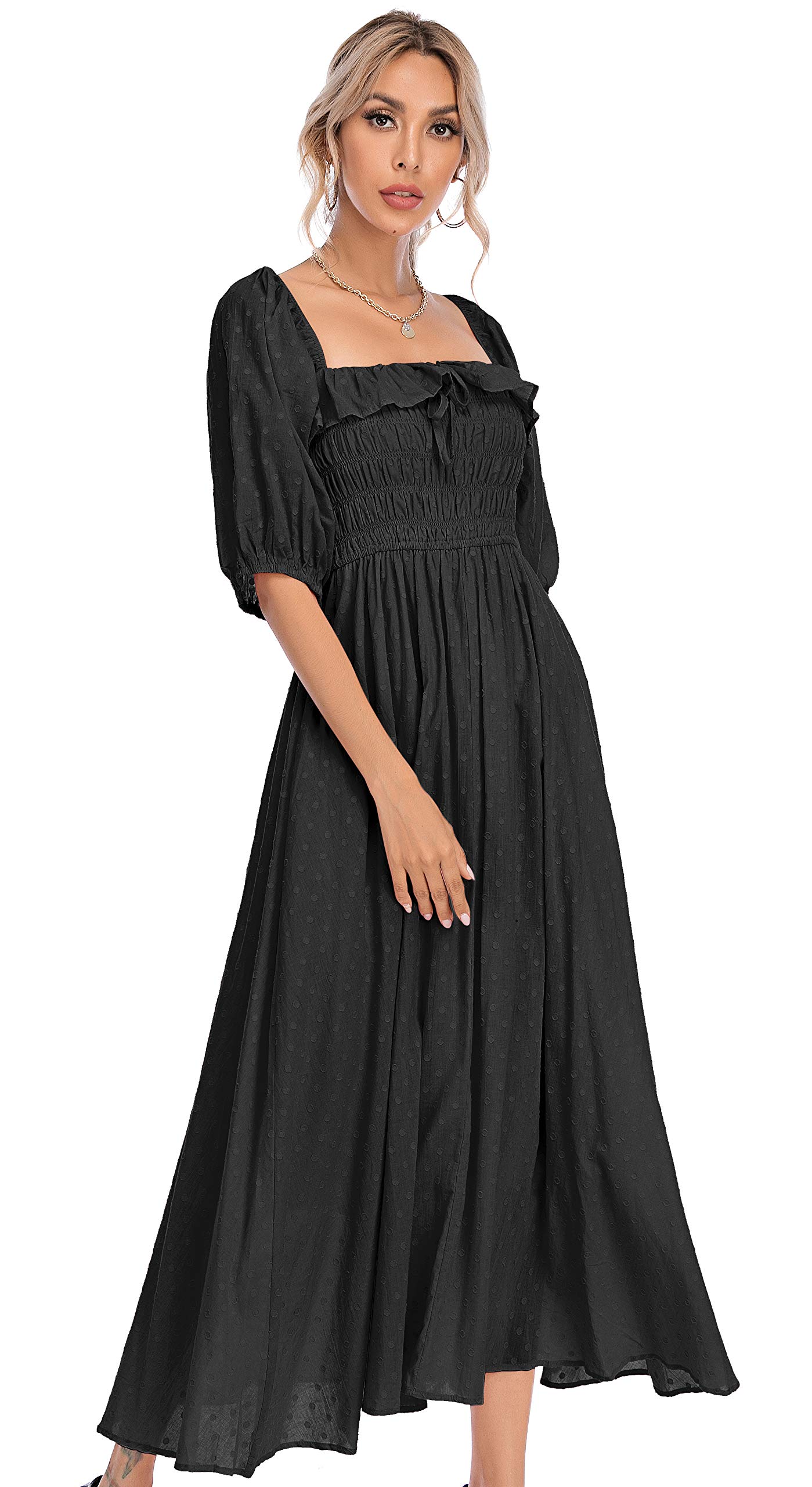 R.Vivimos Vintage A Line Ruffled Dresses: Medium Black-1