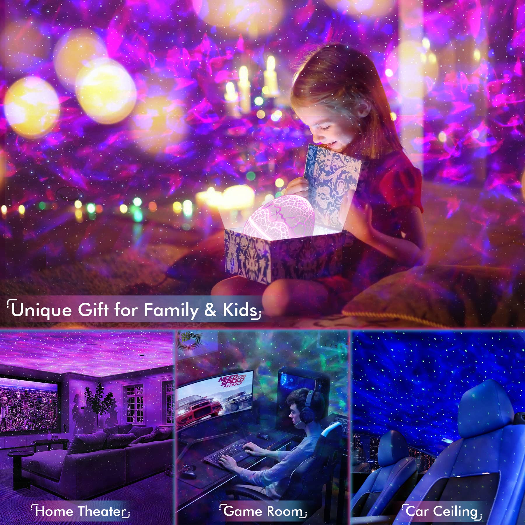 Rossetta Galaxy Projector, Star Projector for Bedroom, Night Lights for Kids Room with  Noise, Bluetooth Speaker, Timer and Remote, Room Decor, Gifts for Girls, Boys, Adults, Christmas, Birthday: White