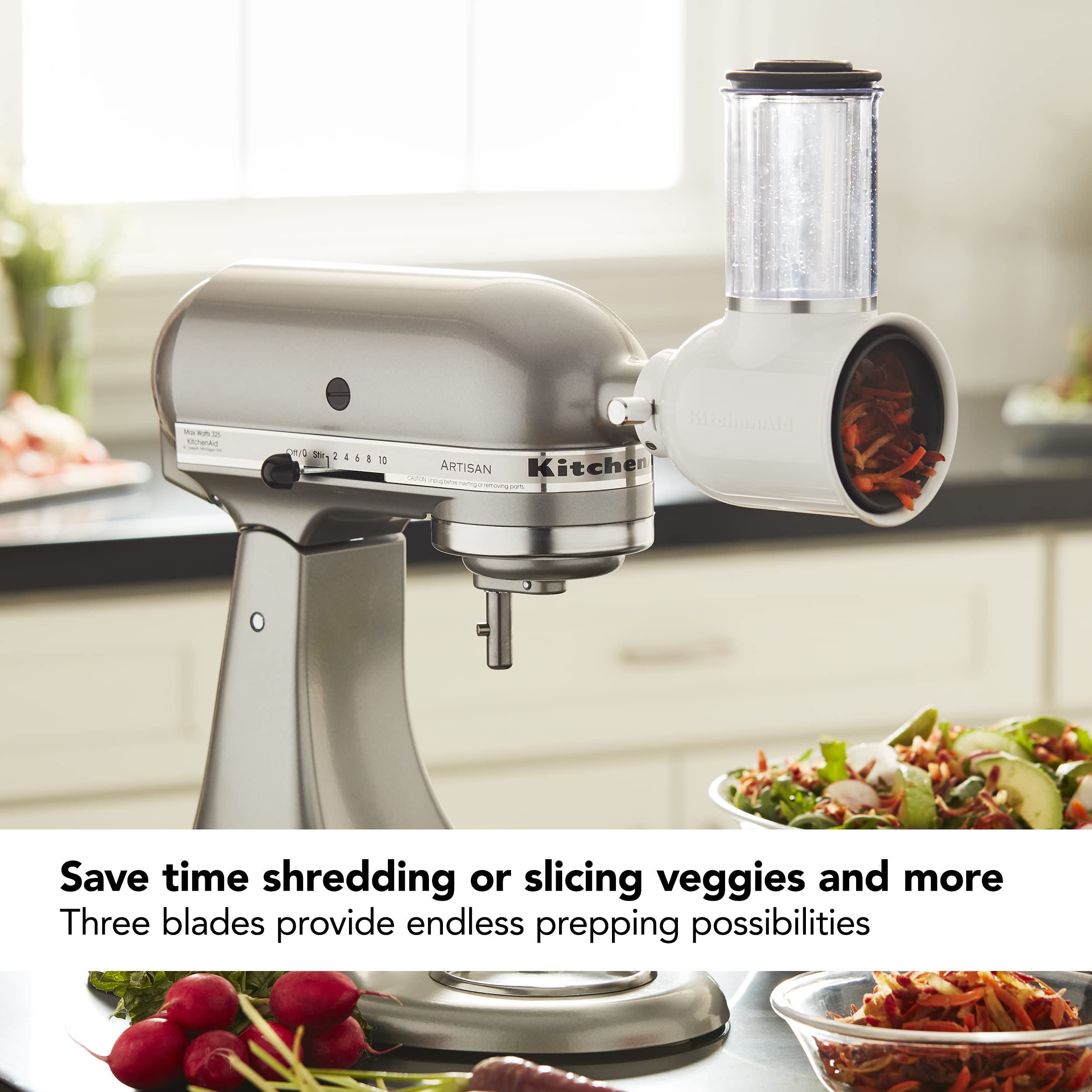 KitchenAid Artisan Series 5 Quart Tilt Head Stand Mixer with Pouring Shield KSM150PS,: Mineral Water Mixer + Slicer/Shredder Attachment