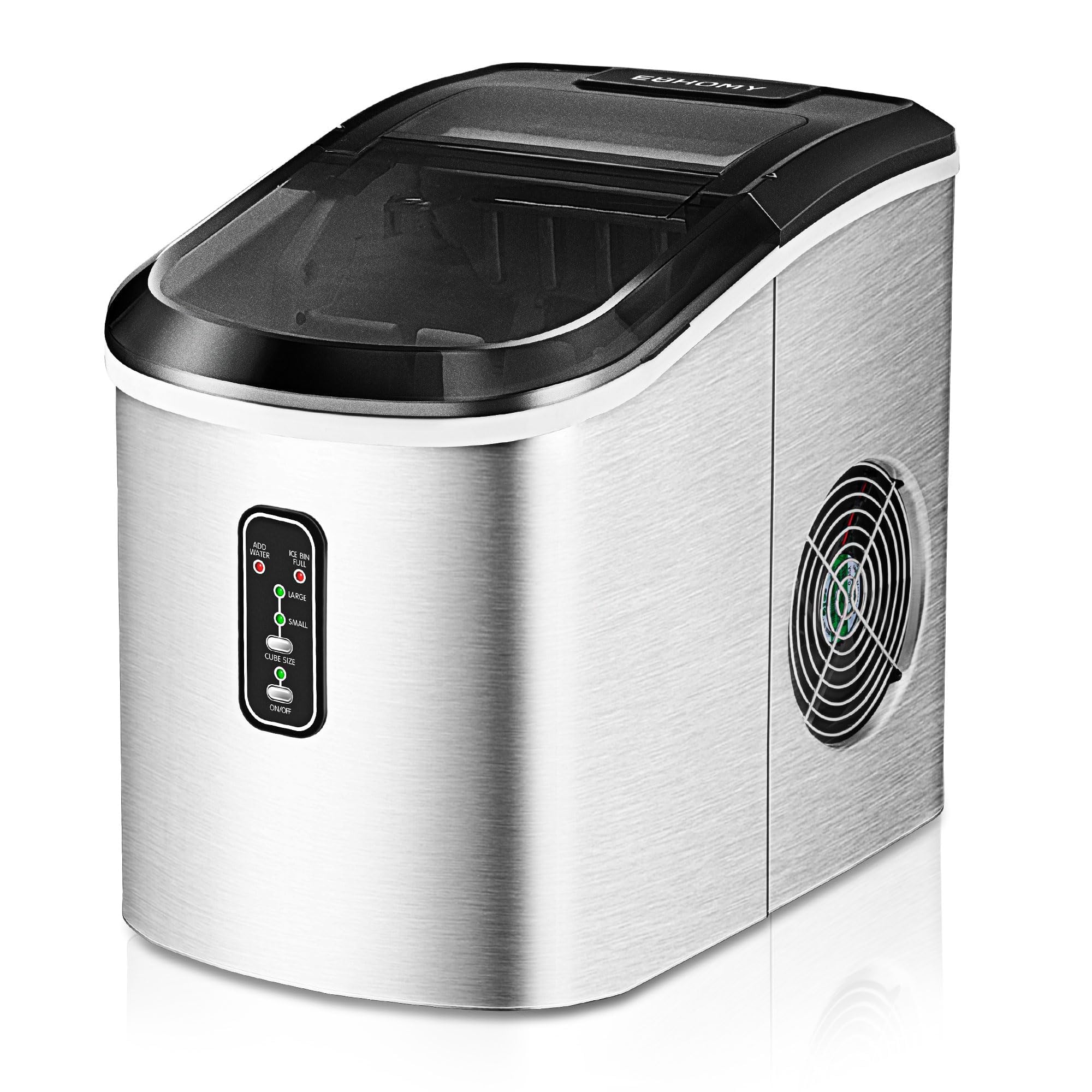 EUHOMY Nugget Ice Maker Countertop with Handle, Ready in 6 Mins, 34lbs Per Day, Removable Top Cover, Auto-Cleaning, Portable Sonic Ice Maker with Basket and Scoop, for Home/Party/RV/Camping (): Steel Silver