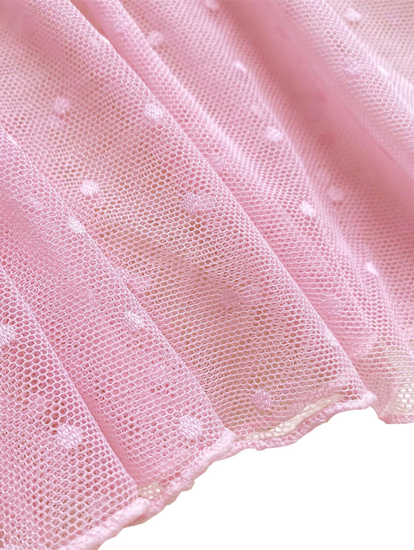 Lilosy Sexy Polka Dots Mesh Sheer Lace Babydoll Chemise Lingerie Set Floral Lace Sleep Wear: 3X-Large Pink