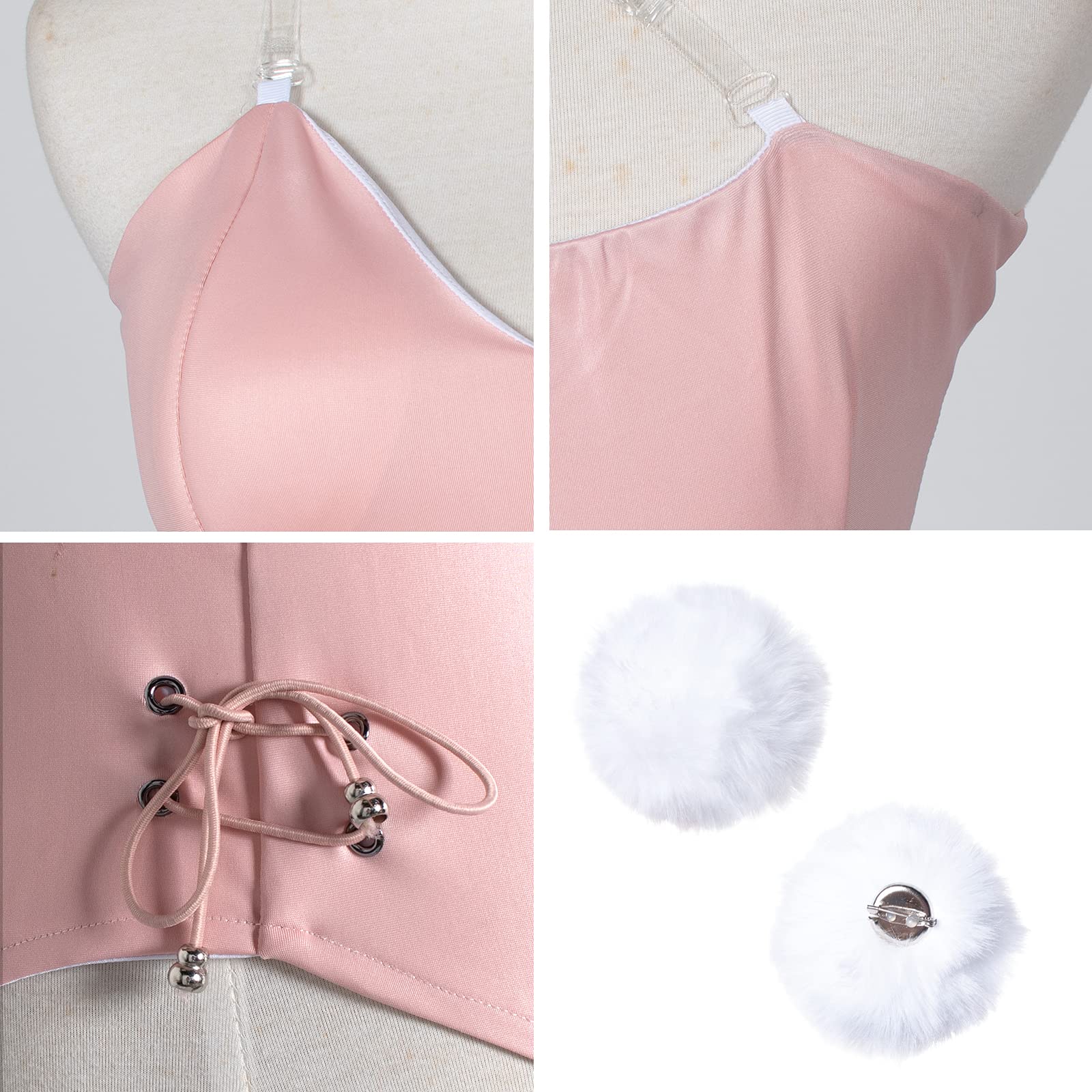 Womens Bunny Costume Girl Suit Senpai Cosplay Anime Role Costume One Piece Bodysuit Stockings Set: Small Pink-removable Padded
