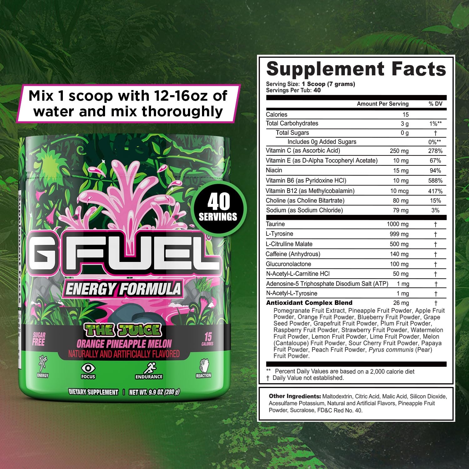 G Fuel Hype Sauce Energy Drink Powder, Pre Workout Caffeine Mix for Gaming, Sugar Free Focus Amino, Vitamin + Antioxidants, 9.9oz (, 40 Servings)
