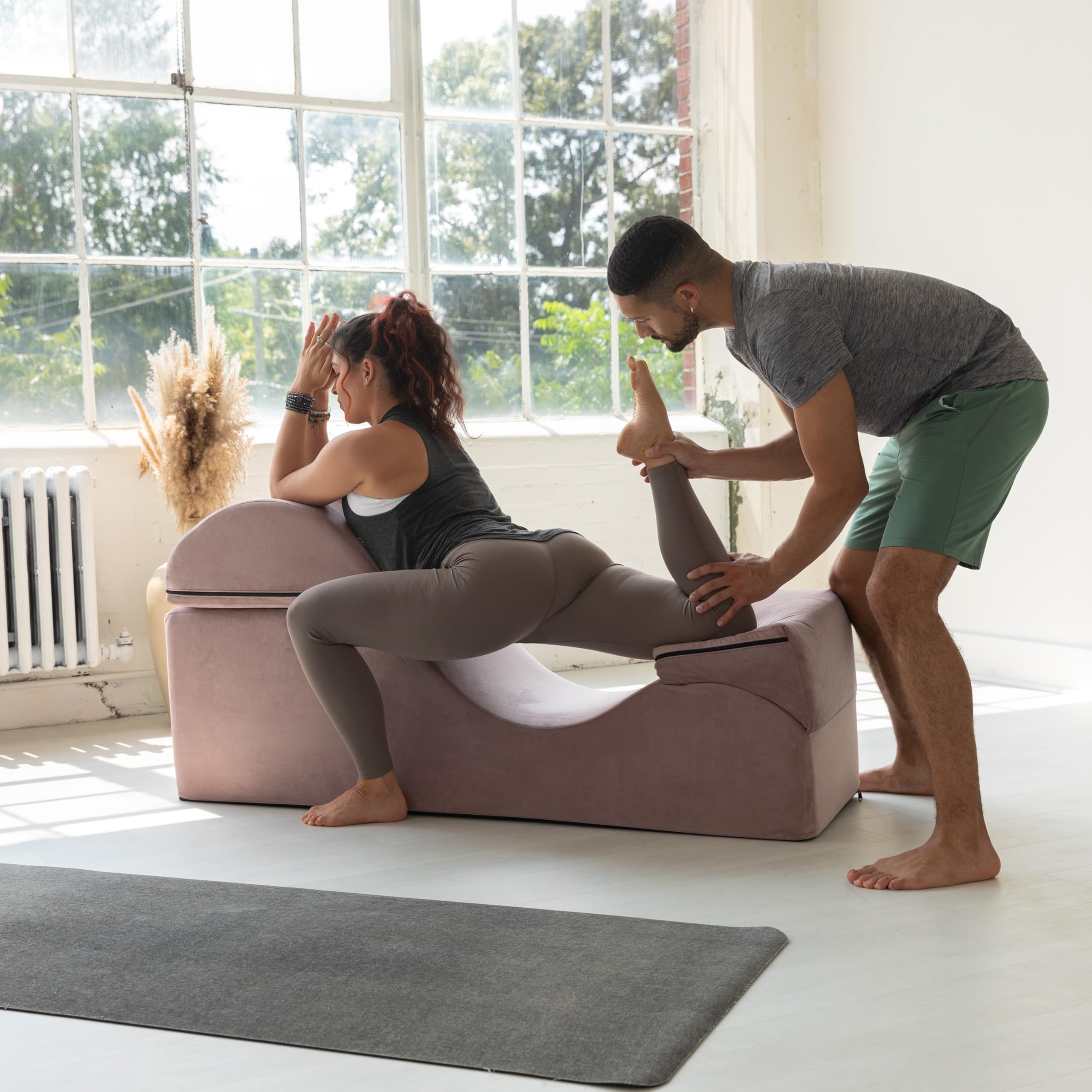 Avana Kami Convertible Chaise/Bed Bench for Yoga & Massage - 2-in-1 End of Bed Ottoman with Concealed Fold Out Yoga Lounge Chair, Microvelvet Rose: 18" Wide Rose