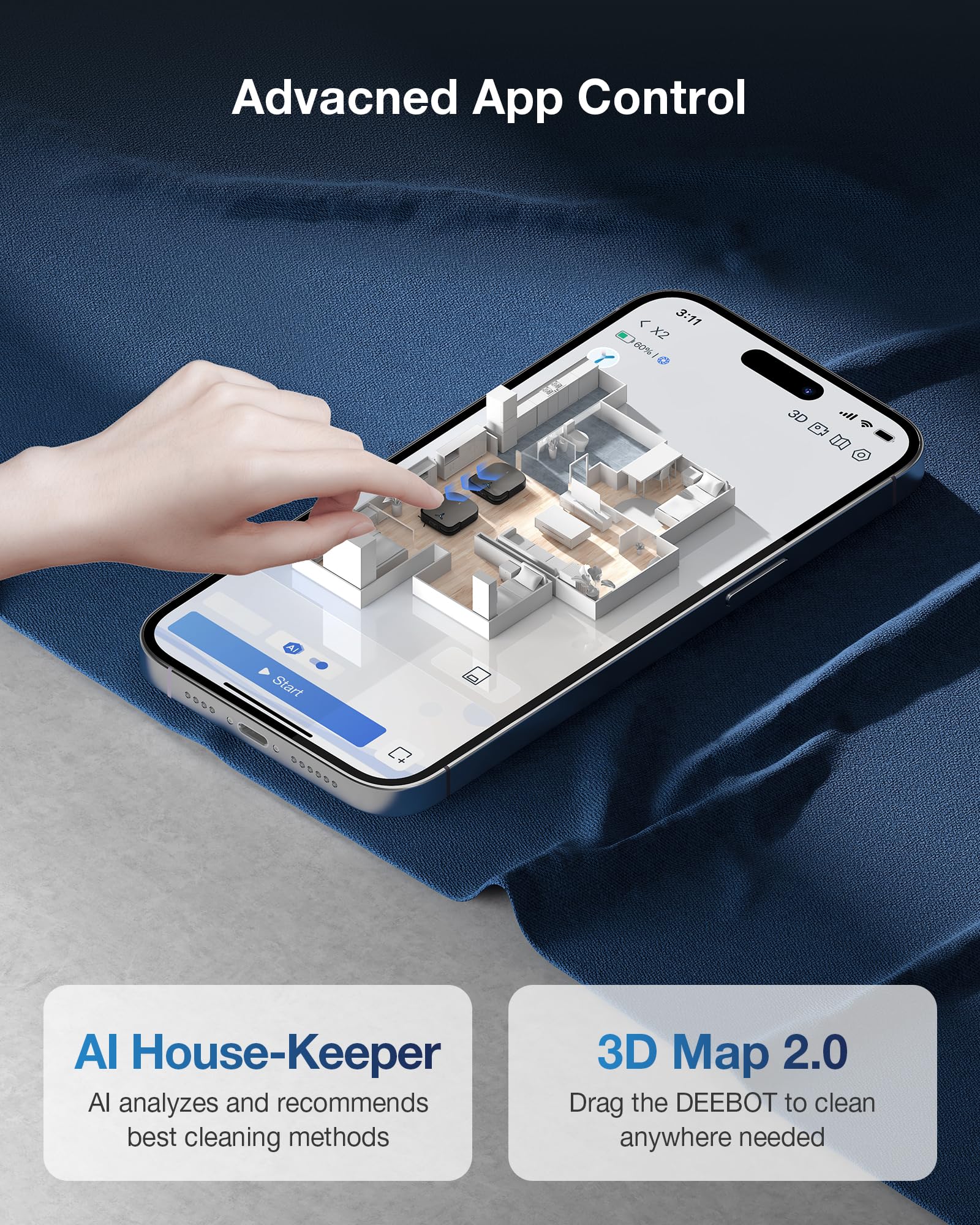 ECOVACS DEEBOT X2 Omni Robot Vacuum and Mop, 8000Pa Suction, 15mm Lift, Omni Station with Hot Water Mop Washing, Self-Emptying, Hot Air Drying, Auto-Refill, Obstacle Avoidance,Black thumbnail 8