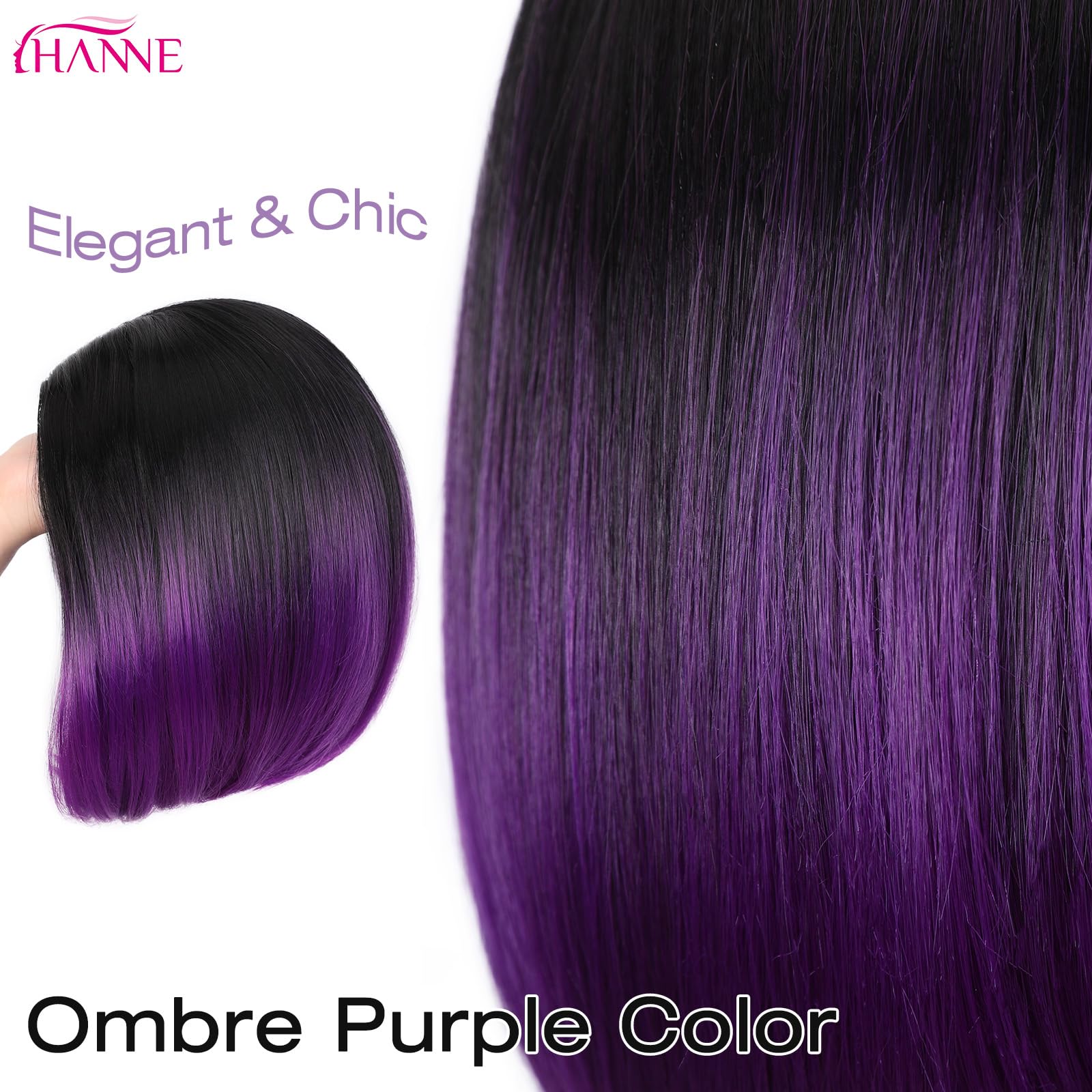 HANNE Ombre Black to Purple Wig Short Bob Wigs Shoulder Length Bob Hair Short Straight Hair Bob Wigs for Women Ombre Purple Wig (Ombre Purple): Black to Purple