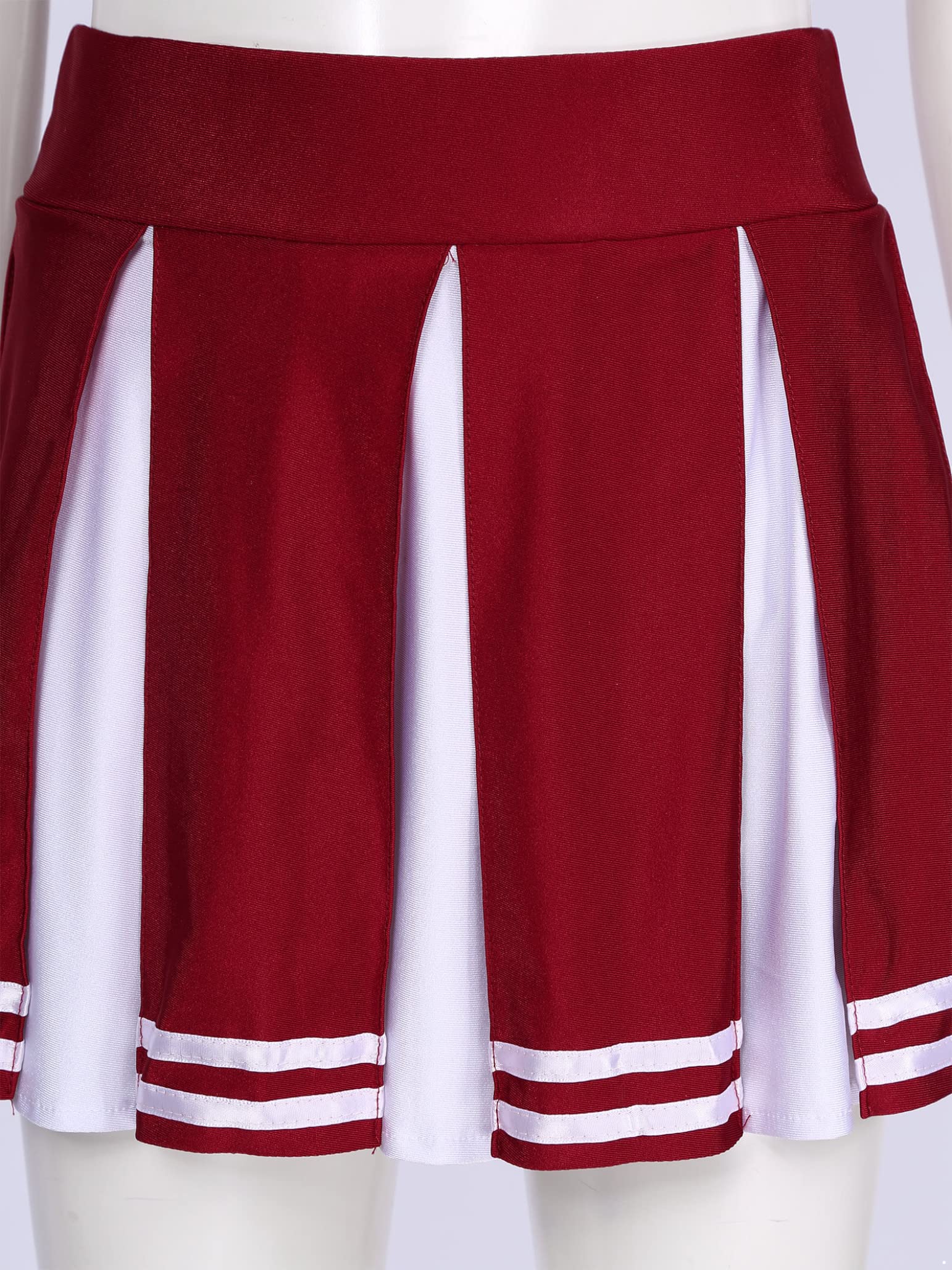 TSSOE Women Cheer Leader Costume Uniform Cheerleading Adult Dress Outfit Crop Top with Pleated Mini Skirt: Wine Red Small