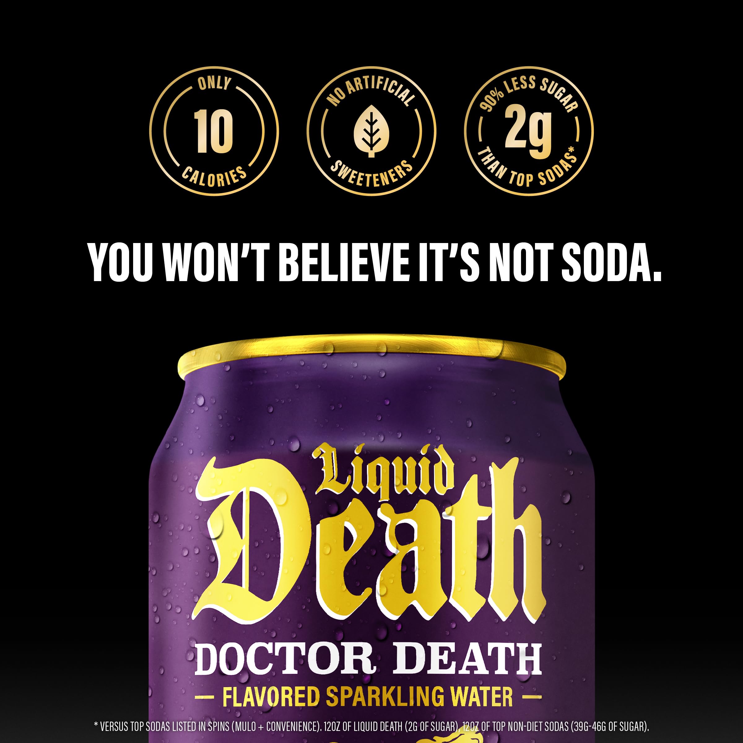 Liquid Death, Doctor Death, Soda-Flavored Sparkling Water, 12-Pack (12oz Cans), Low Calorie & No Artificial Sweeteners: Doctor Death 12 Fl Oz (Pack of 12)