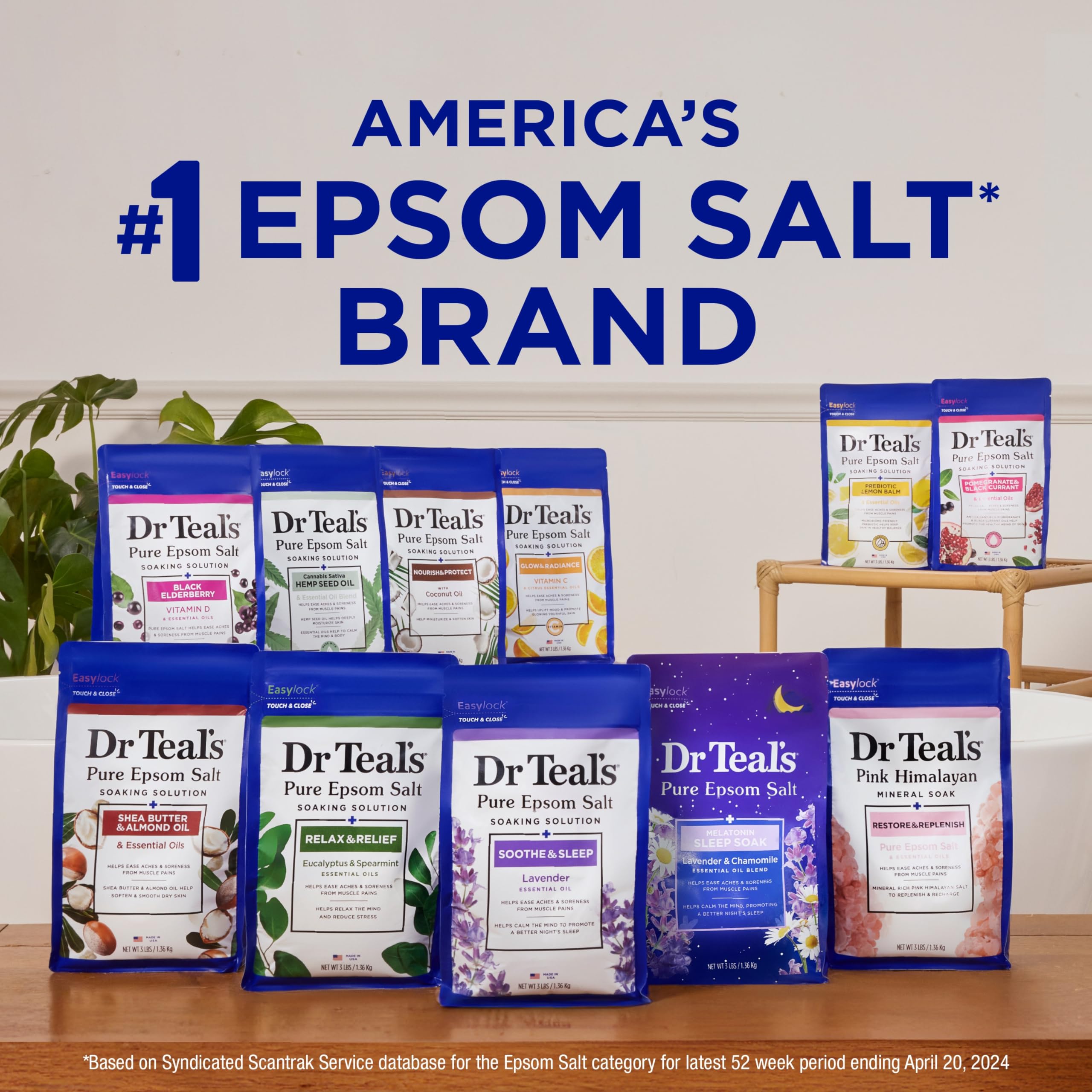 Dr Teal's Epsom Salt Magnesium Soak, Cannabis Sativa Hemp Seed Oil, 3 lbs (Pack of 4)