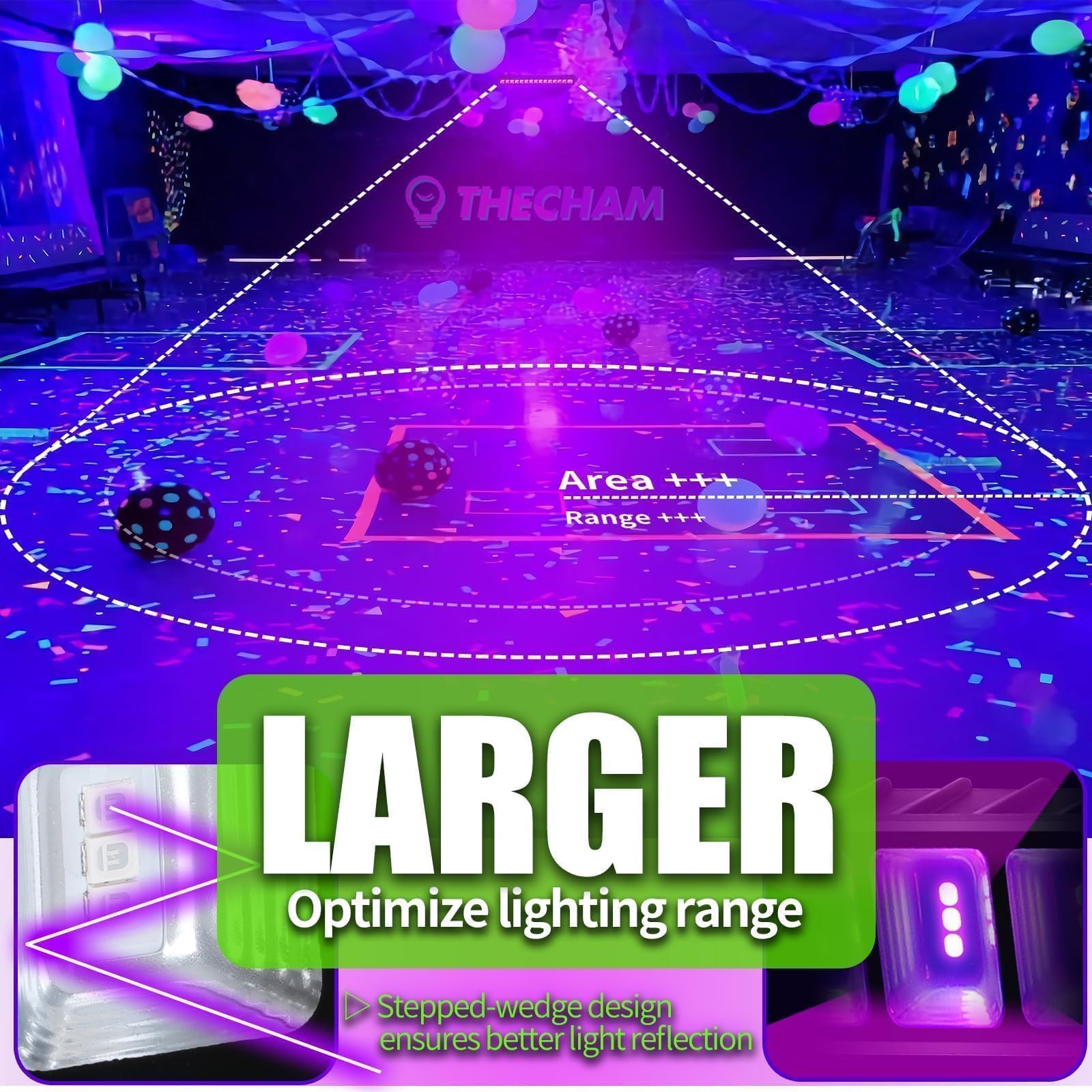 THECHAM 42W LED Black Light Bar, IP66 Waterproof Blacklight Bar with 6ft Cord+Plug+Switch, Black Lights for Glow Party, Fluorescent Poster, Body Paint, Birthday, Halloween, Bedroom, Classroom: THECHAM 42W LED Black Light Bar, IP66 Waterproof Blacklight Bar with 6ft Cord+Plug+Switch, Black Lights for Glow Party, Fluorescent Poster, Body Paint, Birthday, Halloween, Bedroom, Classroom