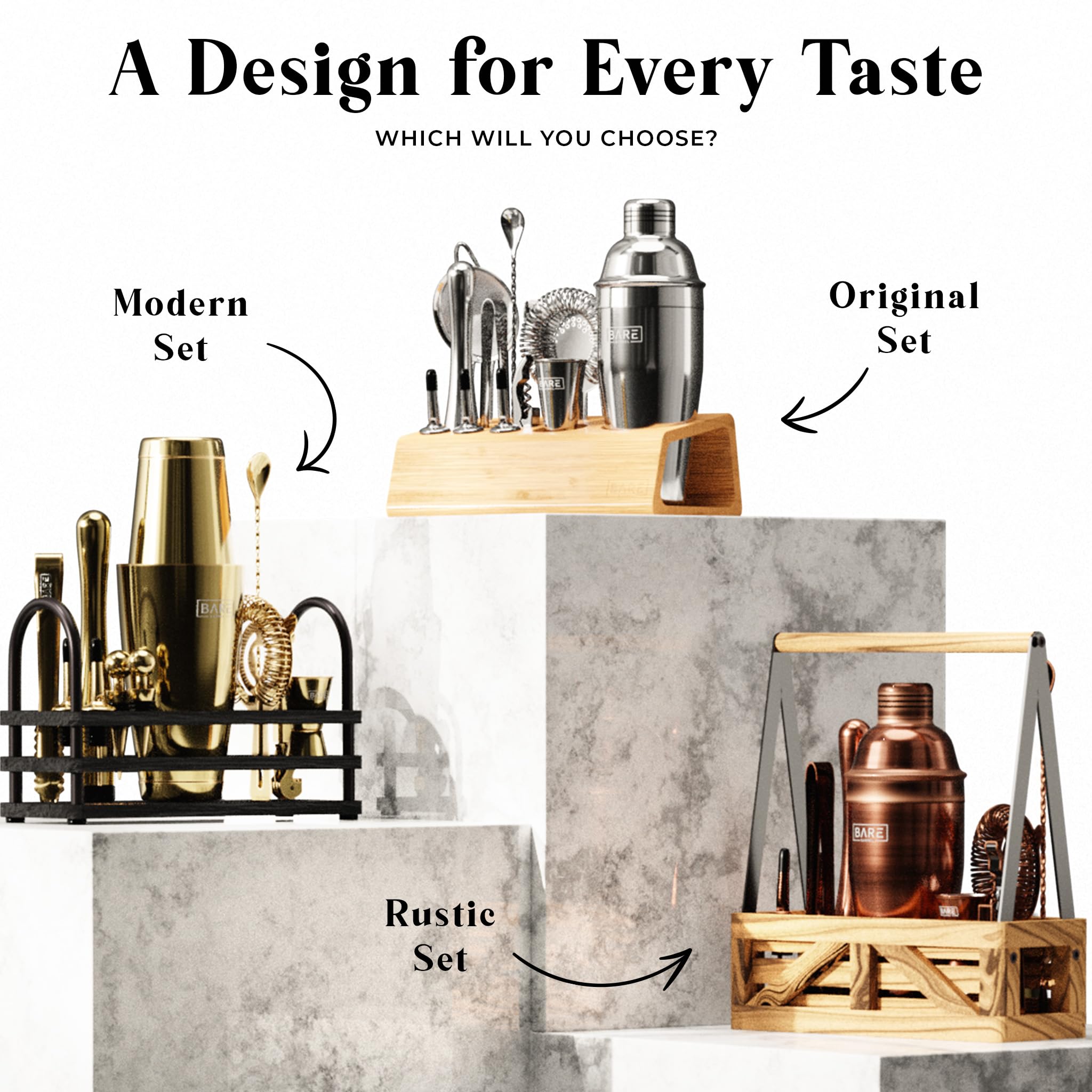 BARE BARREL® Mixology Bartender Kit Bar Set | 14-Piece Cocktail Shaker Set | Martini Barware Mixing Tools for Home Bartending | Incl. 35 Recipe Cards | Gift Set (24oz Cobbler Shaker, Brass/Black)