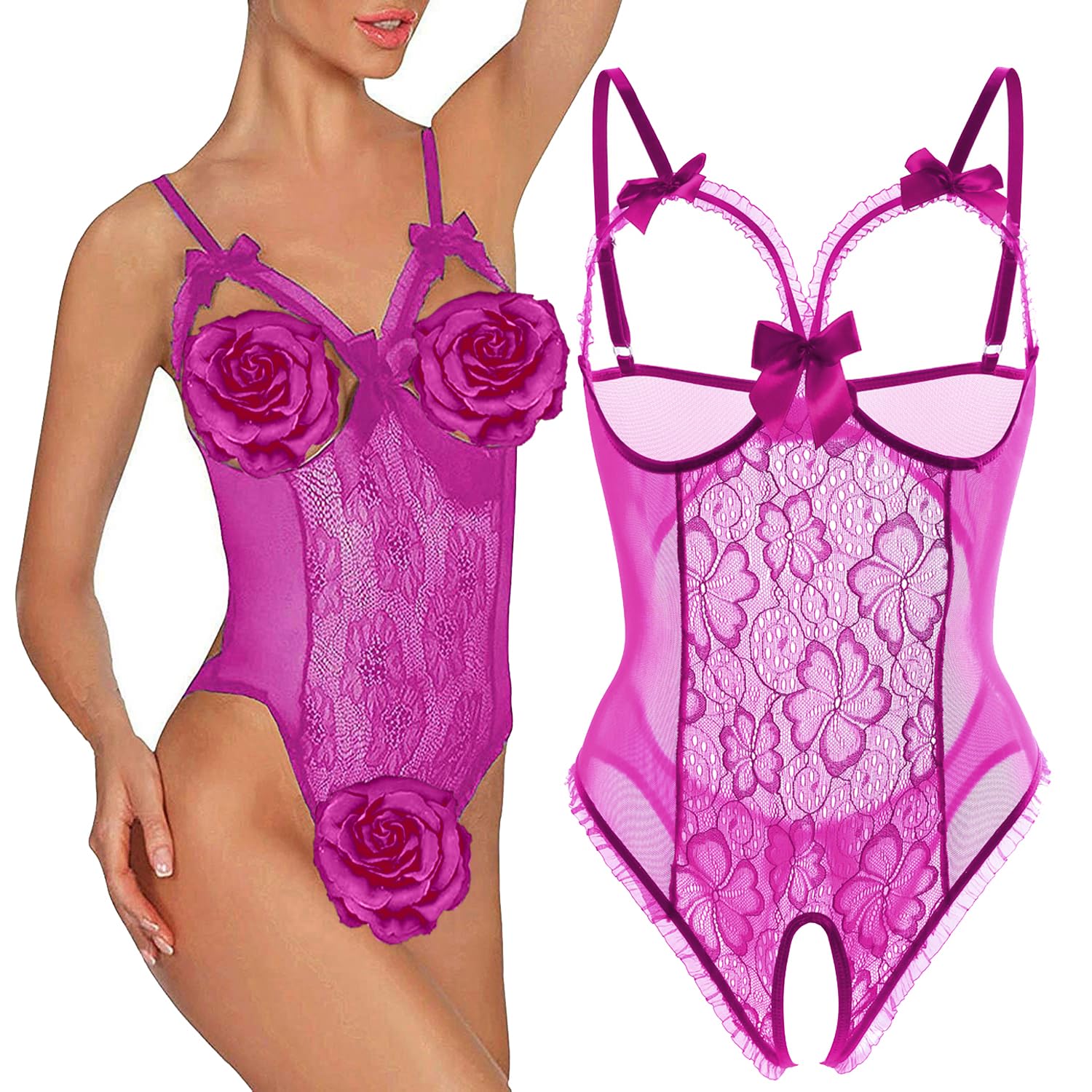 Lingerie for Women Sexy Teddy One-Piece Lace Babydoll Bodysuit Nightie Plus Size: XX-Large Purple
