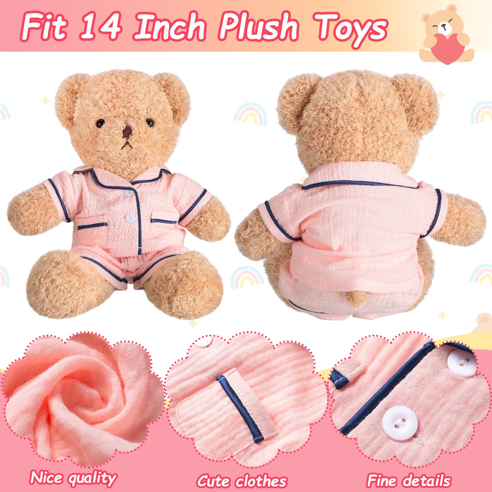 Hungdao Bear Clothes Pajamas Make Your Own Animals Outfits Fits Most 14 Inches Bear Accessories, Pink: Hungdao Bear Clothes Pajamas Make Your Own Animals Outfits Fits Most 14 Inches Bear Accessories, Pink