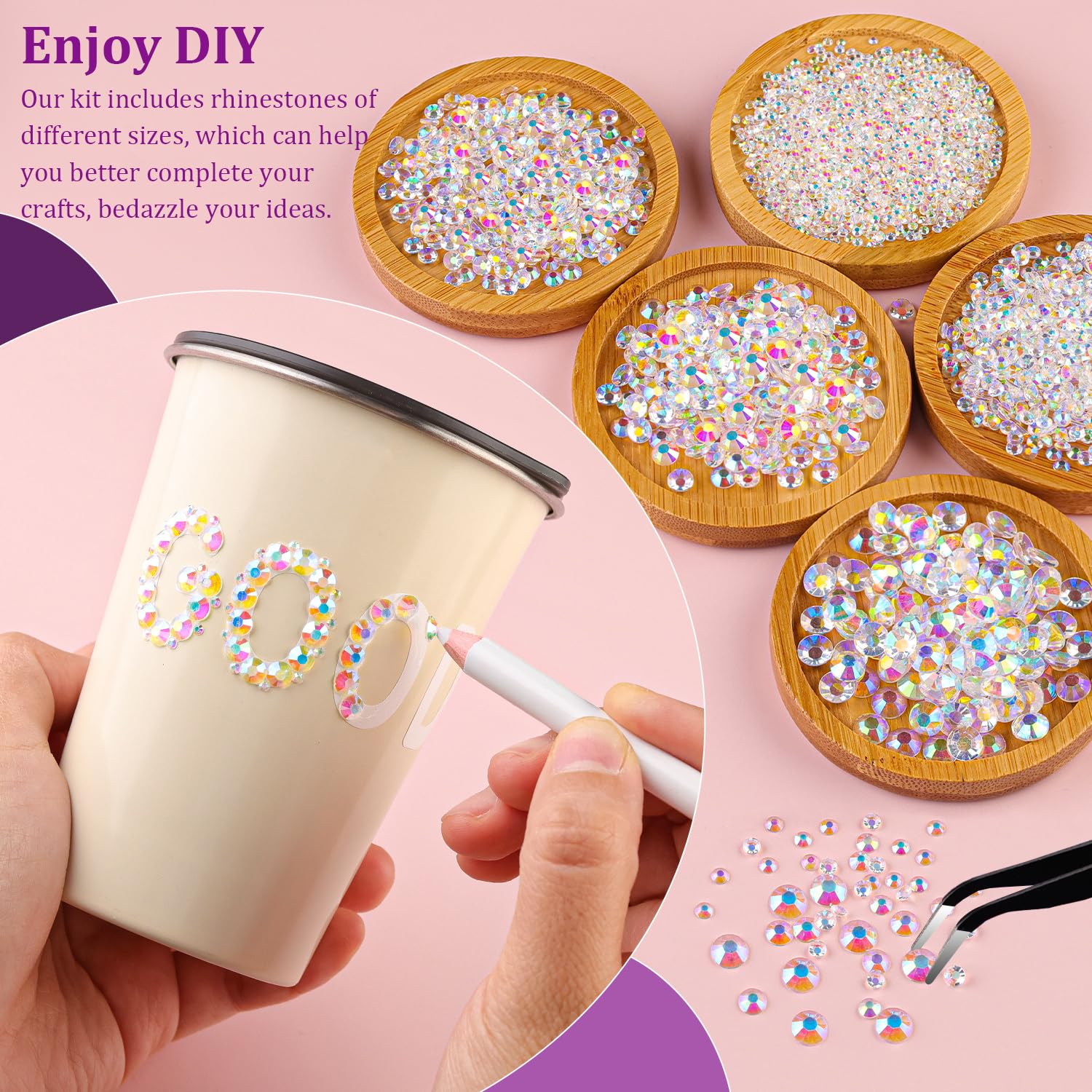 30000Pcs Resin Rhinestones with Tweezers for Crafting, Silver Clear Flatback Gems, Bedazzling Crystal with 3Pcs 10ml B7000 Jewelry Glue for DIY Crafts Clothing Tumblers Shoes Fabric Nail Art
