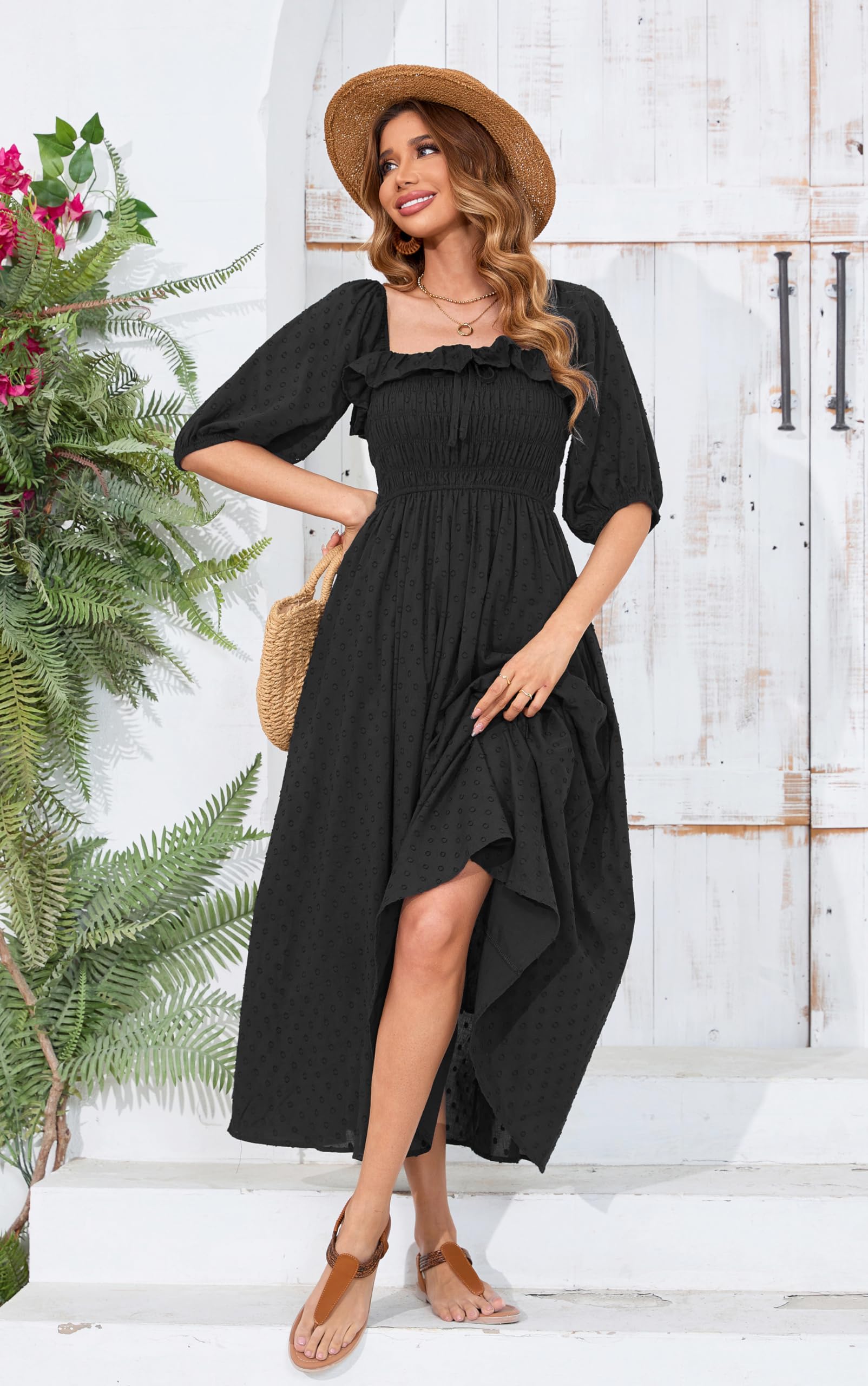 R.Vivimos Vintage A Line Ruffled Dresses: Medium Black-1