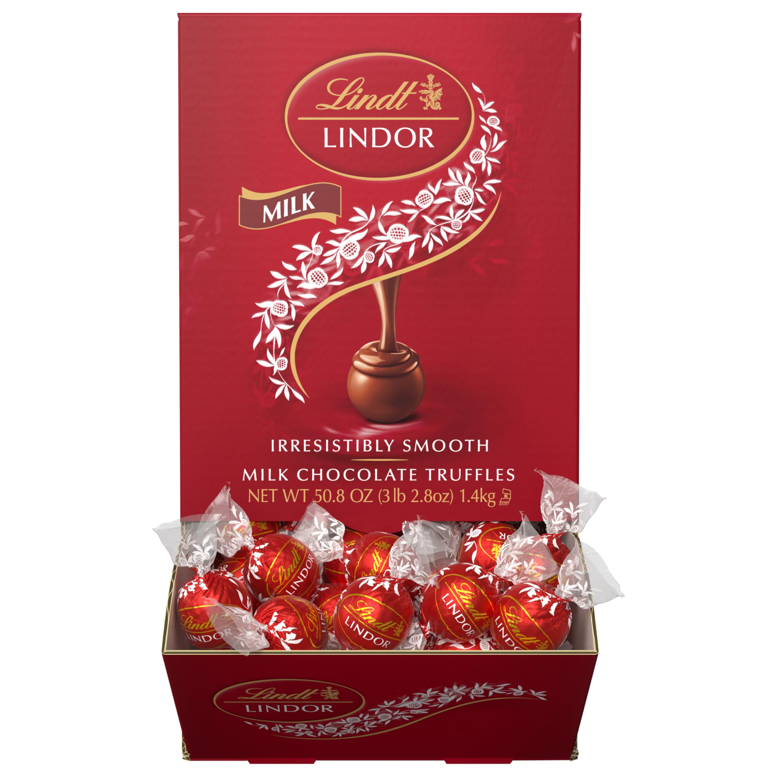 Lindt LINDOR Milk Chocolate Candy Truffles Traditions Gift Box, Milk Chocolate Candy with Smooth, Melting Truffle Center, 6.8 oz.: 50.8 Ounce (Pack of 1) 50.8-oz