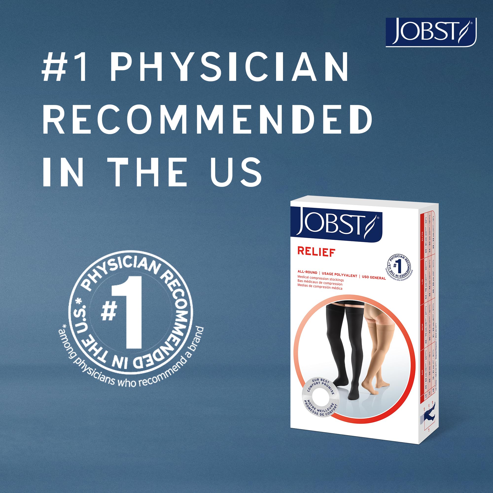 JOBST Relief Thigh High Graduated Compression Stockings 20-30mmHg - Comfortable Unisex Design with Silicone Dot Band - Open Toe: Large