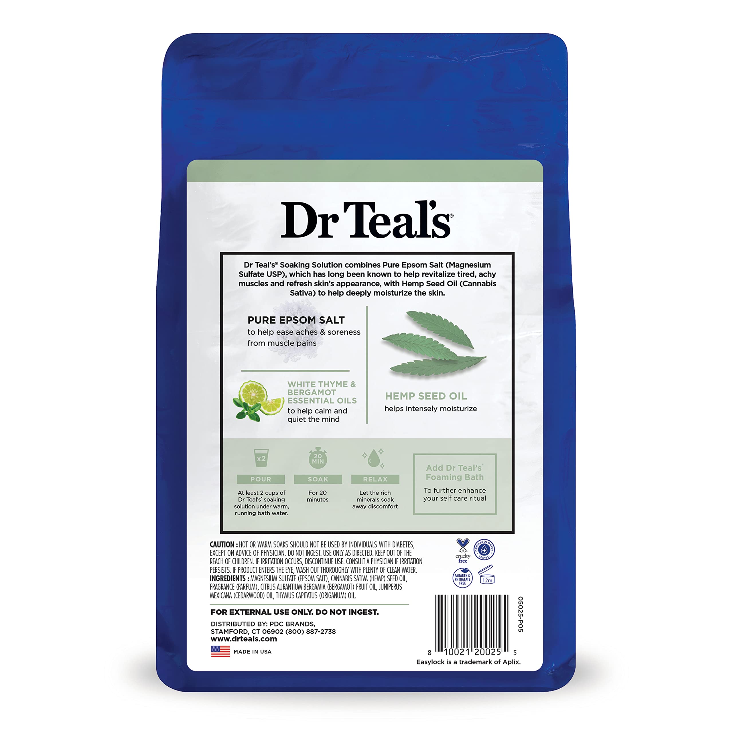 Dr Teal's Epsom Salt Magnesium Soak, Cannabis Sativa Hemp Seed Oil, 3 lbs (Pack of 4)