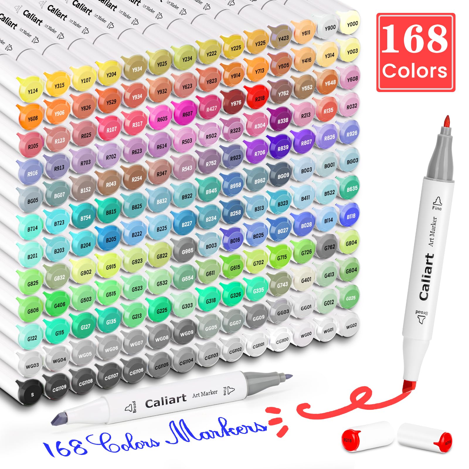 Caliart Markers, 100 Colors Dual Tip Art Markers Sketch Pens Permanent Alcohol Based, with Case for Adult Kids Halloween Drawing Sketching (Black Barrel) thumbnail 2
