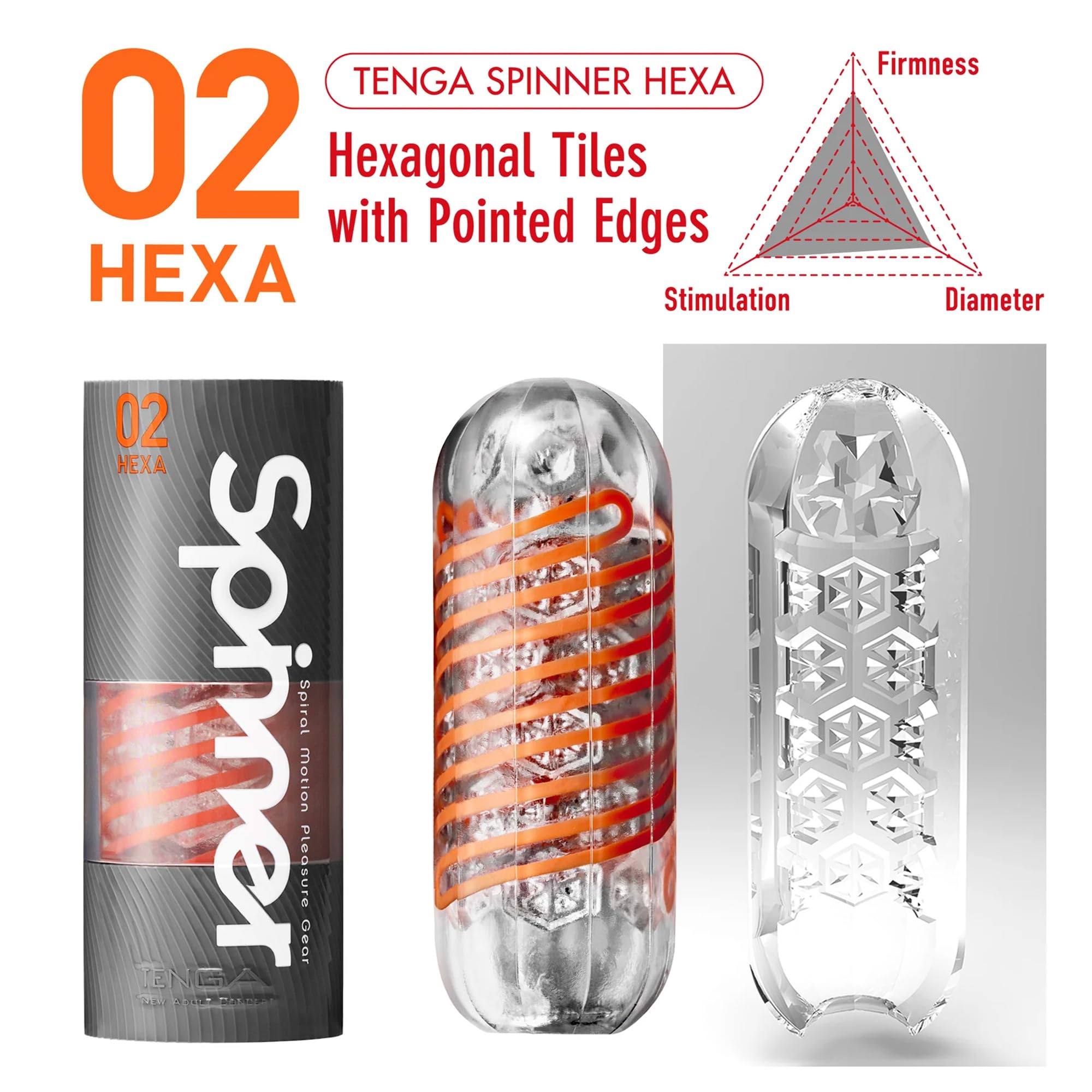 TENGA Spinner Cup Men Masturbator, Reusable Spiral Motion, SPN-00 Tetra: 02 HEXA