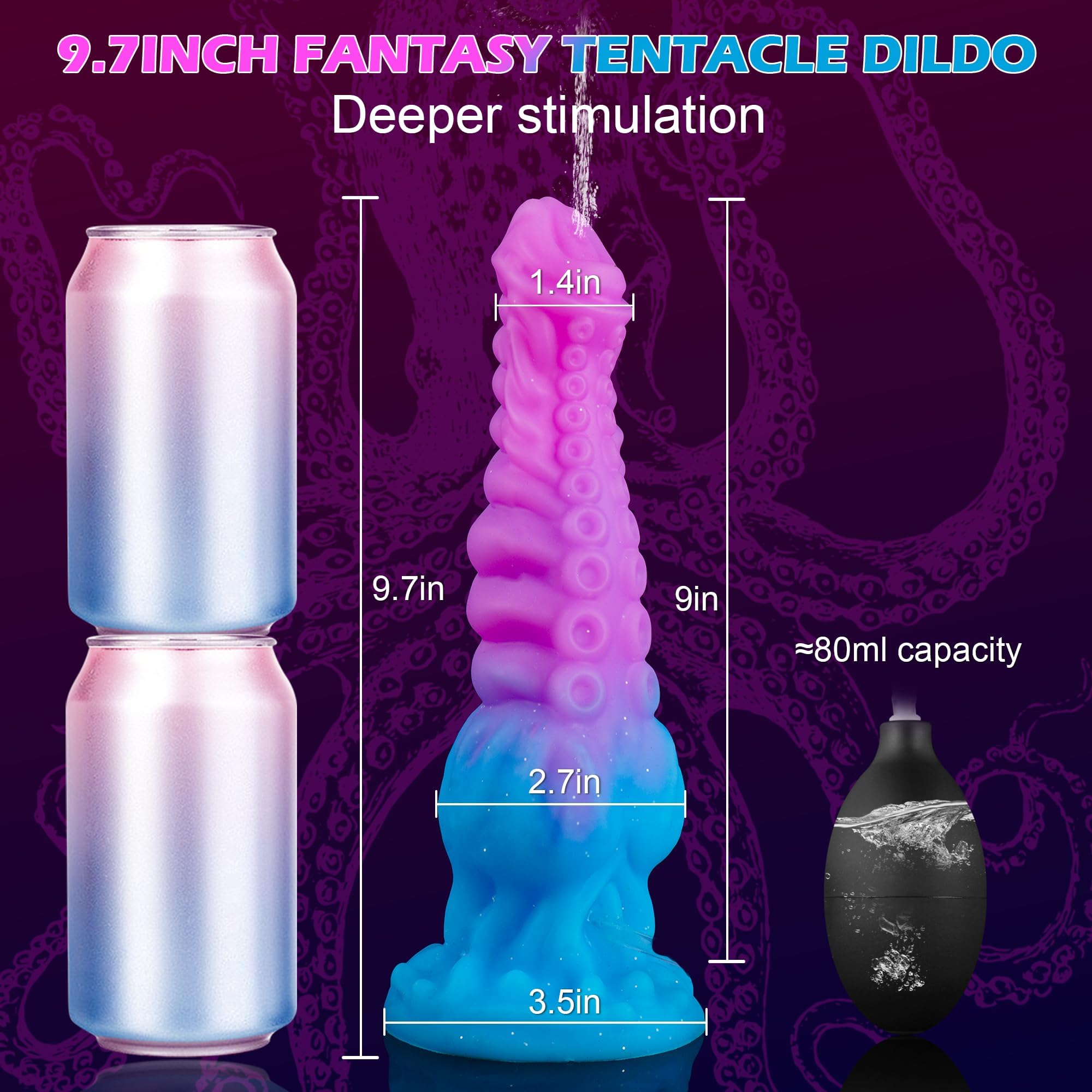 9.7" Squirting Tentacle Dildo, Fantasy Monster Dragon Dildo with Knot, Soft Silicone Ejaculating Toy with Strong Suction Cup, Adult Pleasure Sex Toy for Women Men