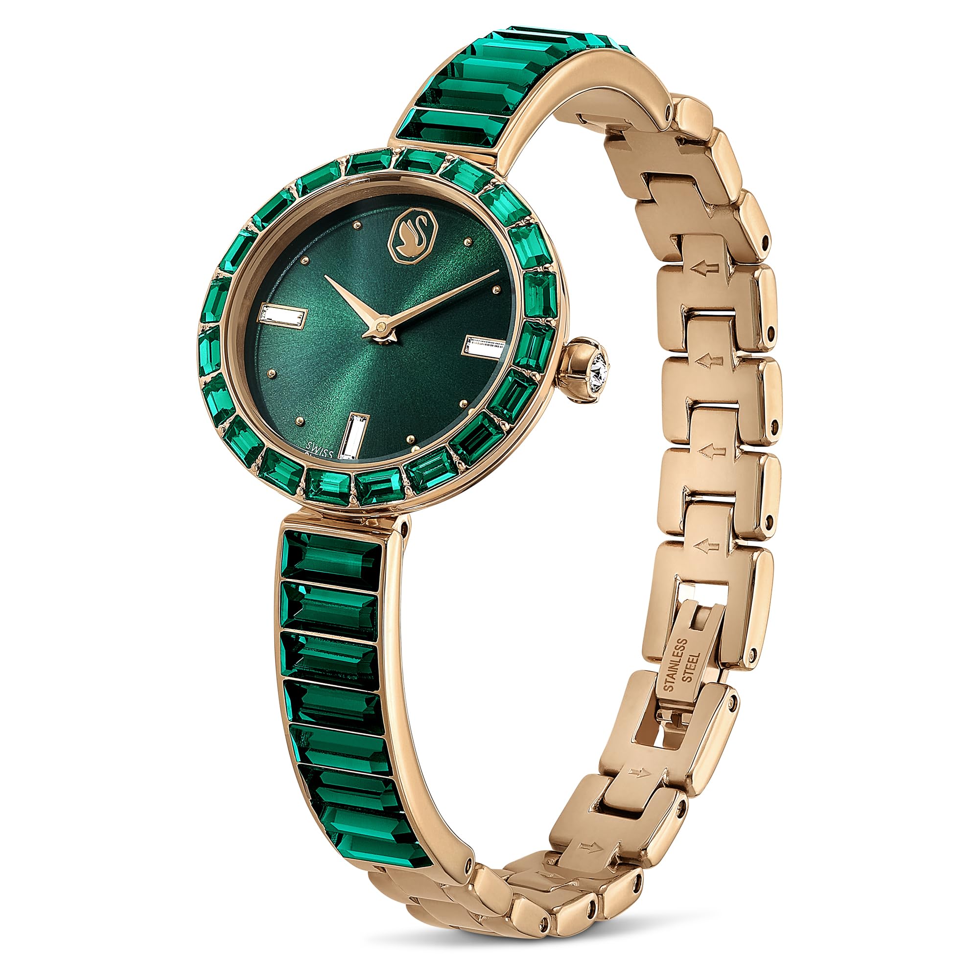 Swarovski Matrix Bangle Watch, Swiss Made, Crystal Bracelet, Green, Champagne Gold-Tone Finish