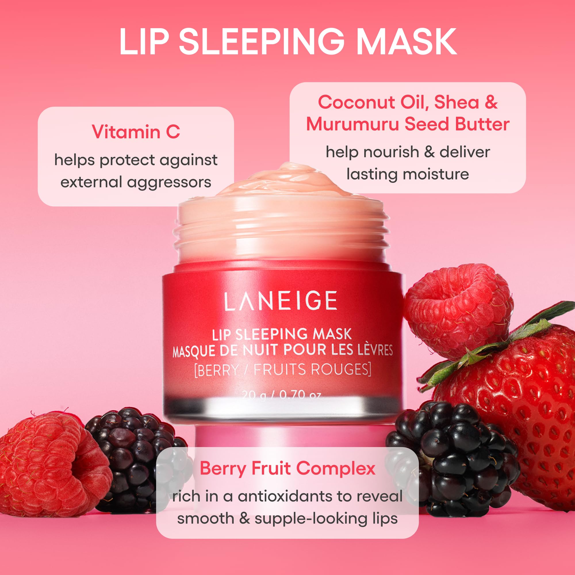 LANEIGE Lip Sleeping Mask: Nourishing Overnight Lip Treatment with Vitamin C, Shea & Murumuru Butter for Hydrating Dry, Flaky Lips: Good Night Bundle