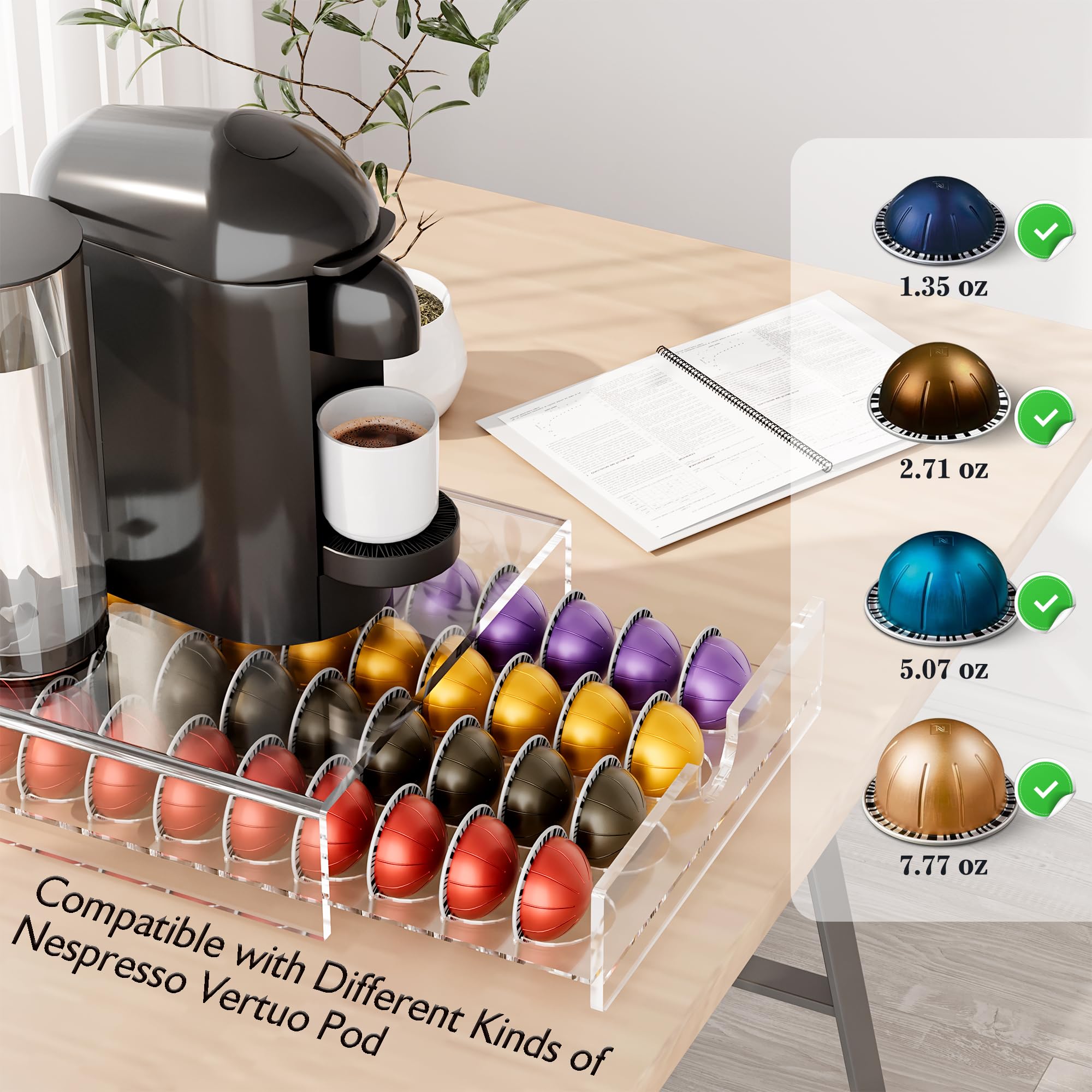 Acrylic Coffee Pod Organizer for Nespresso Vertuo Pod Holder 40 Pods Clear Vertuo Pod Storage Drawer thumbnail 4