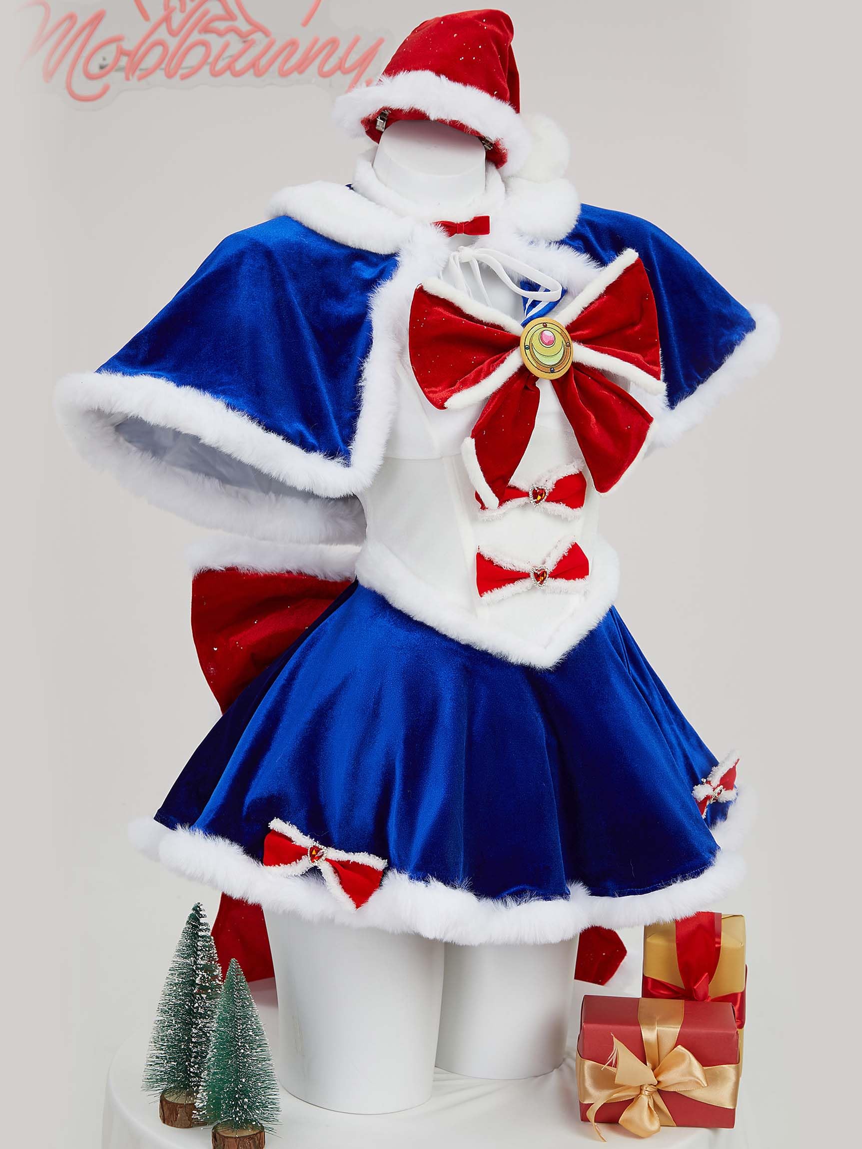 Mobbunny Women Anime Cosplay Costume Blue School Fluffy Dress Valentine's Day JK Uniform Outfit with Cape: Large