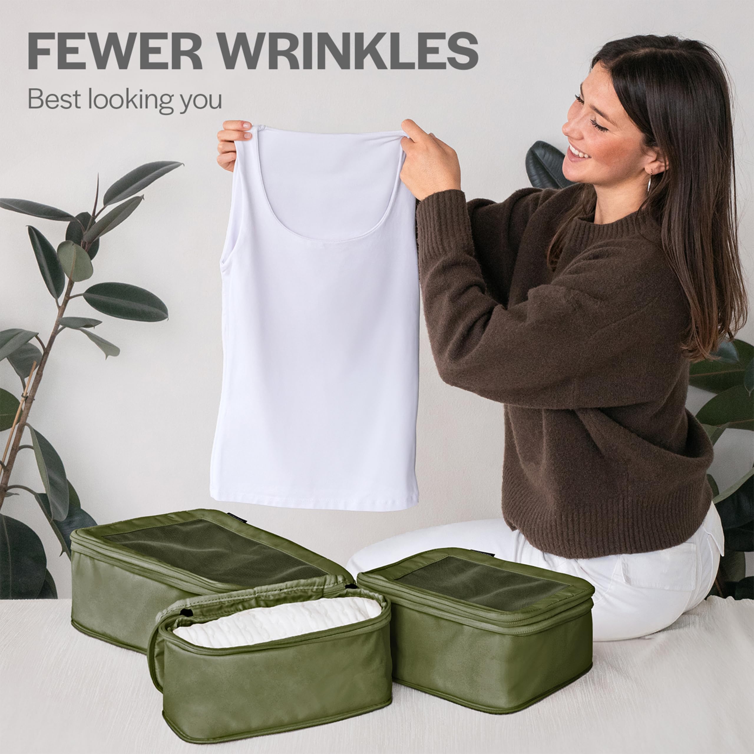 Aerotrunk Compression Packing Cubes for Travel - Luggage Organizer Bags - Double Zipper Packing Cubes for Suitcases (6-Pack, Dark Grey): 6-Pack Olive