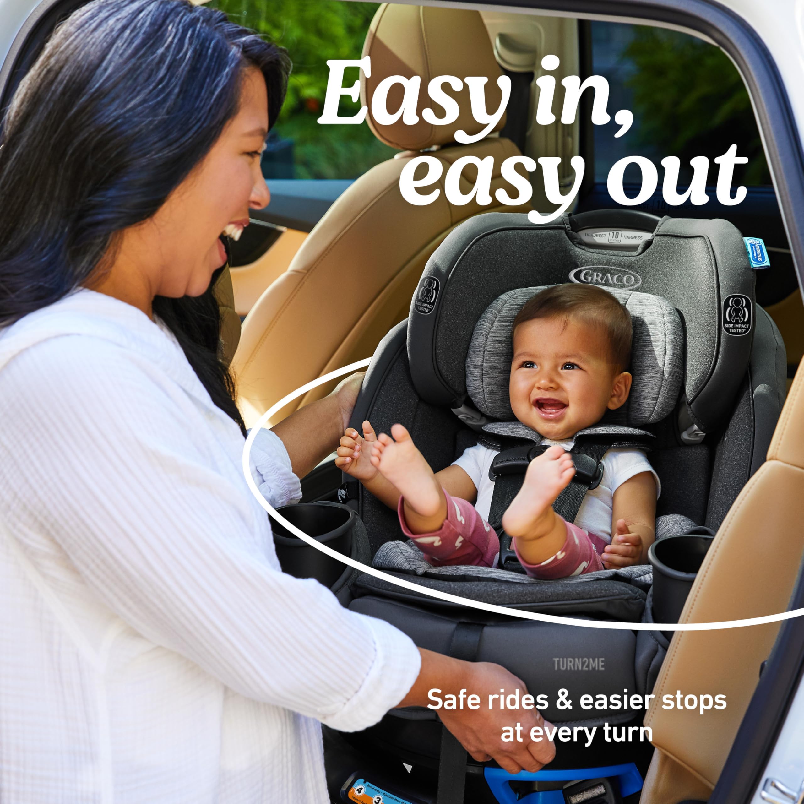 Graco Turn2Me 3-in-1 Convertible Car Seat, Rotating Seat feature, with Rear-Facing, Forward-Facing and Highback Booster options in Cambridge: Graco Turn2Me 3-in-1 Car Seat with Rotating Feature, Highback Booster, for Newborn to Toddler up to 100lbs, in Manchester