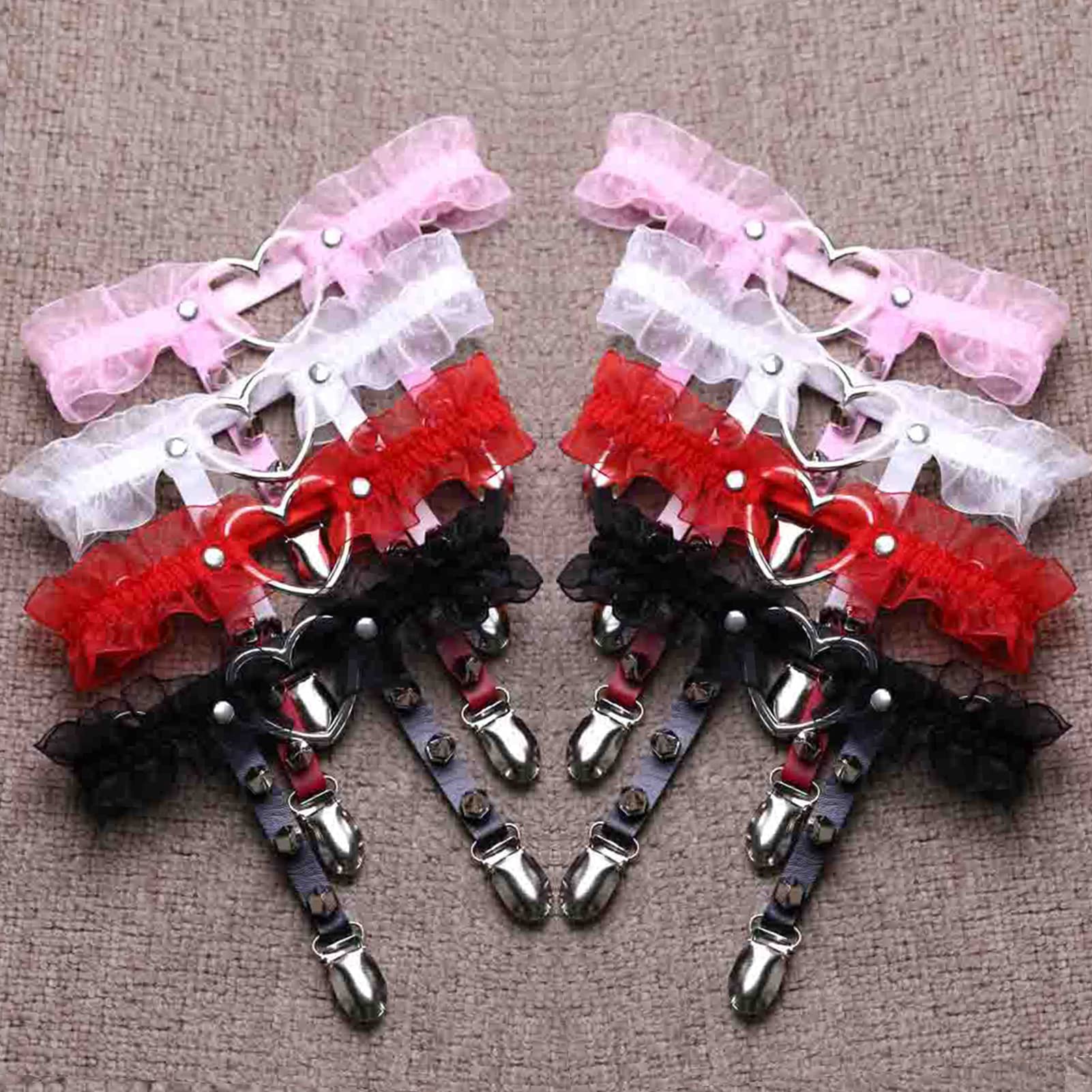 Adove Women Adjustable Leather Thigh Garter,Lace Heart Shaped Leg with Clips punk goth for thigh high socks: Red 2p Sdwd-red-2p