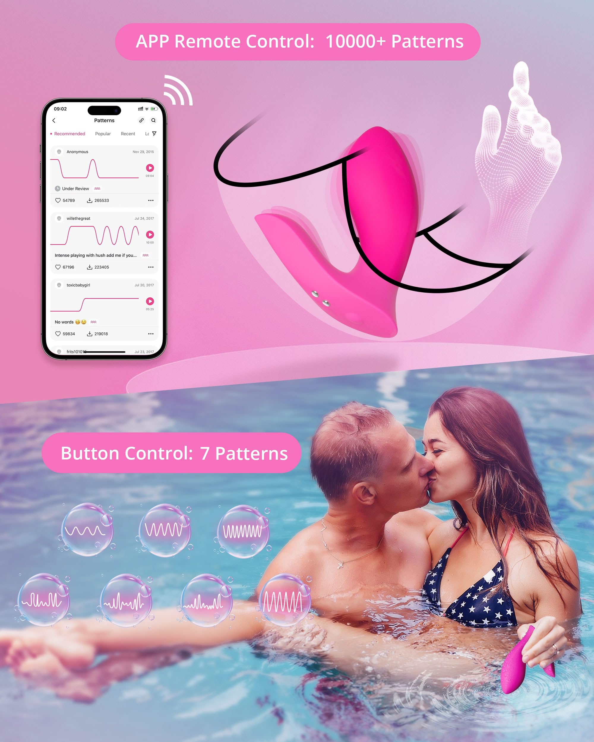 LOVENSE Flexer Wearable Panty Vibrator, App Remote Control Butterfly Vibrator for Women Pleasure, Rechargeable Clitoral G Spot Stimulator, Bluetooth Adult Sex Toys for Couples Play
