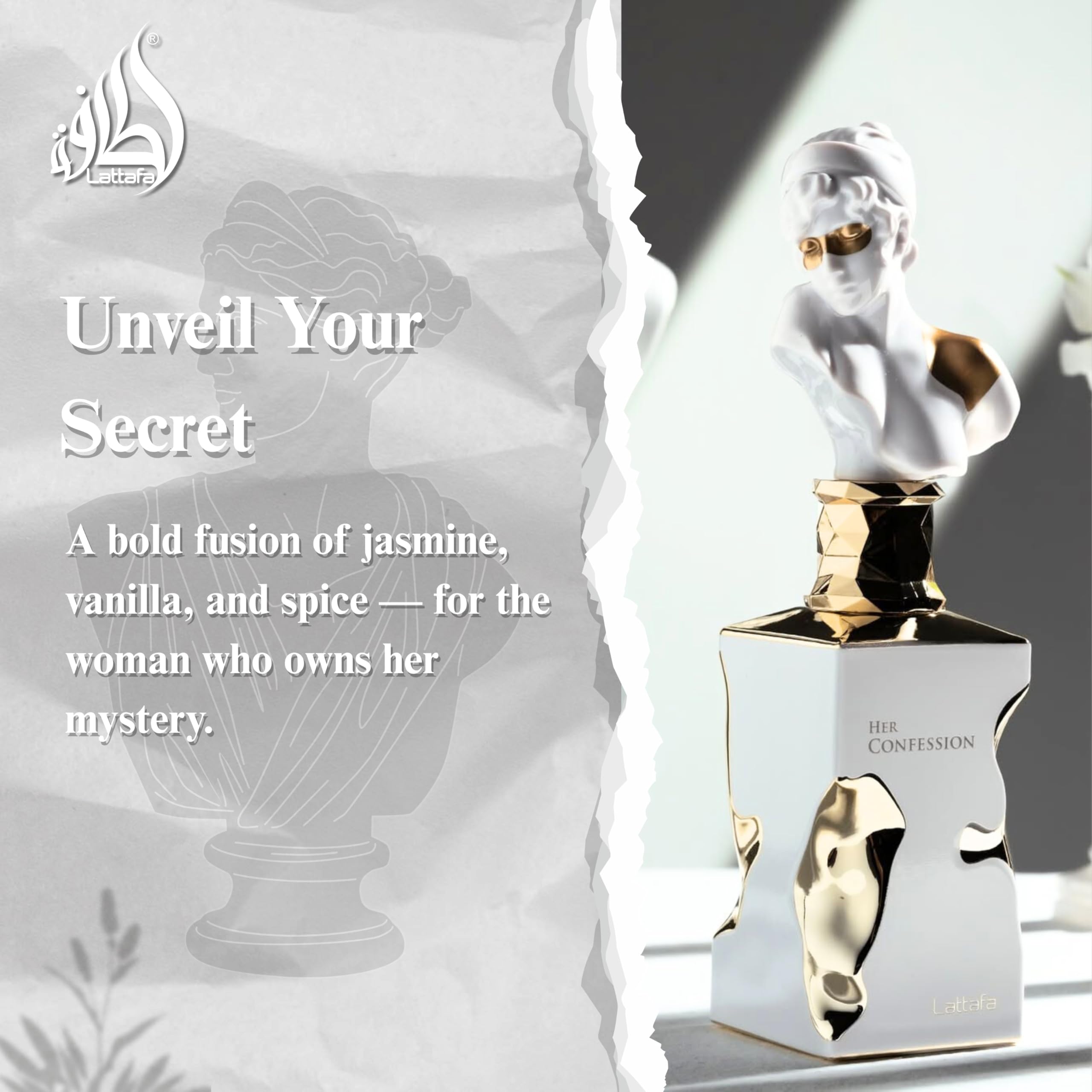 Lattafa Her Confession - Vanilla, Floral, Amber,  - Eau de Parfum Long-Lasting Fragrance for Women, 3.40 Ounce / 100 ml: Musk