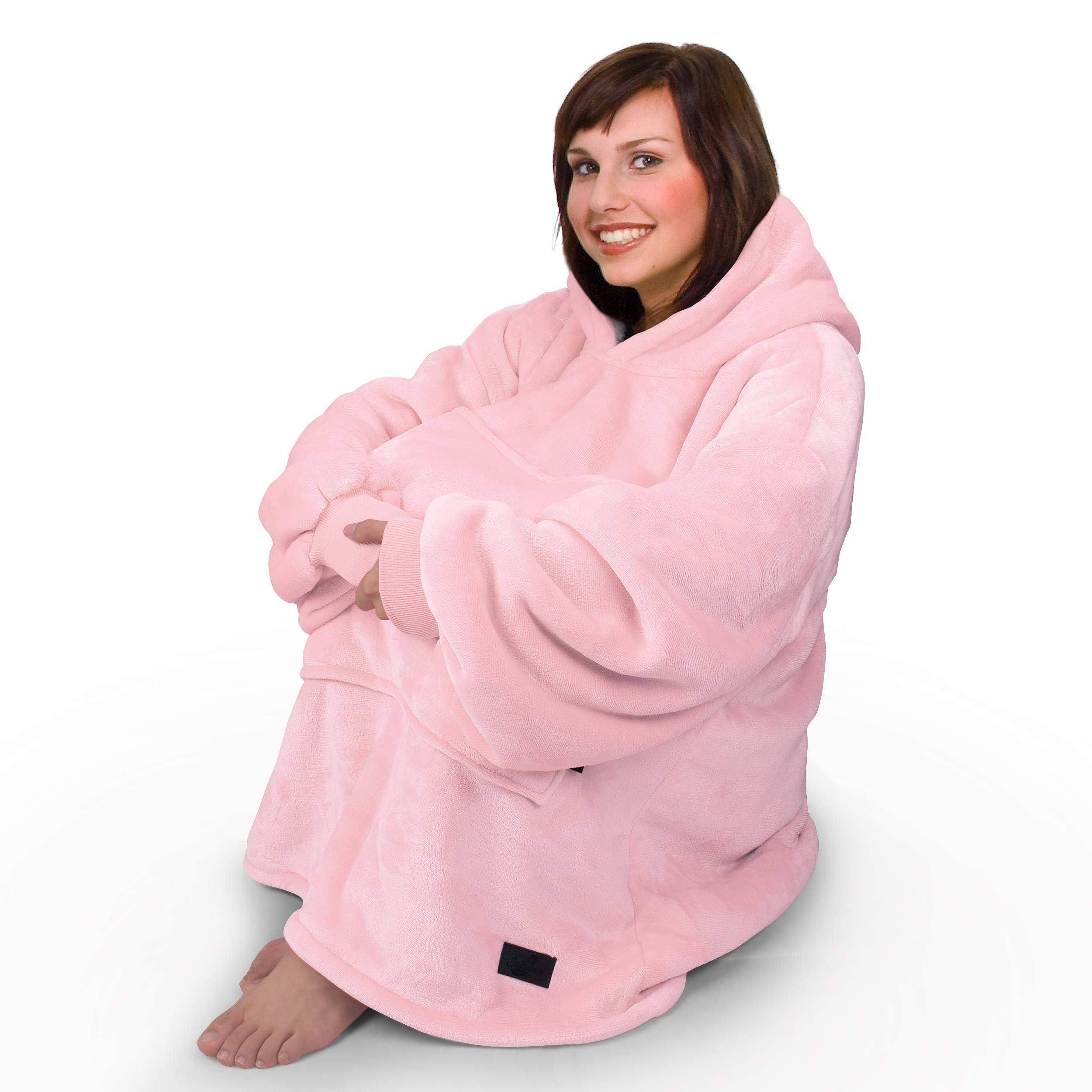 Catalonia Oversized Blanket Hoodie Sweatshirt, Wearable Sherpa Lounging Pullover for Adults Women Men: One Size Pink-extra Long