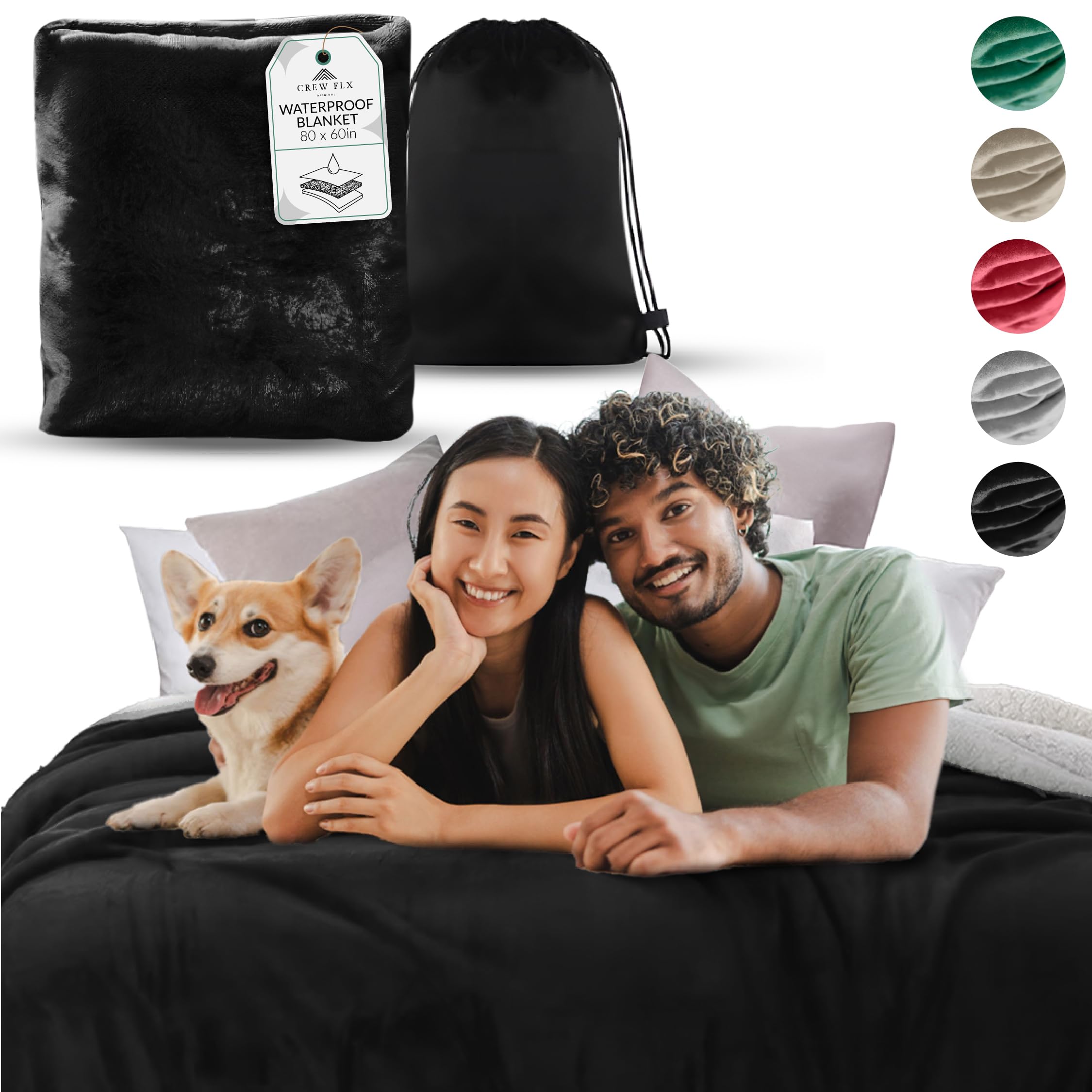 Waterproof Blanket for Bed Intimacy, 3 Layer Lightweight and Stain Proof Couples Blanket Water proof & Dogs, Love Blankets Waterproof - Sherpa Cover with Carry Bag, Machine Washable (, 80x60) - Image 1