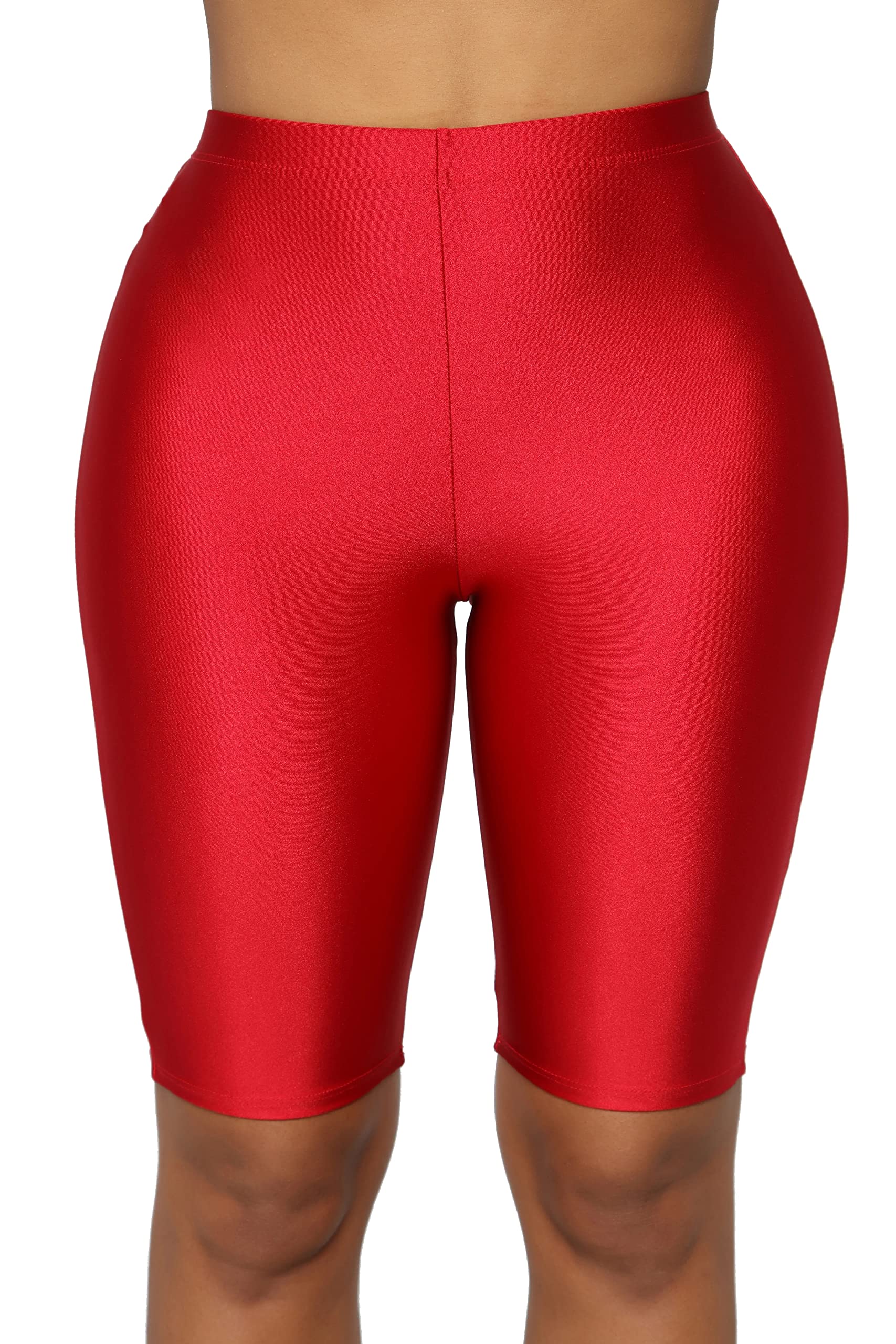 SUNFEXOY Biker Shorts for Women,High-Waisted Shiny Neon Bright Active Workout Yoga Pants Running Shorts Knee Length thumbnail 1