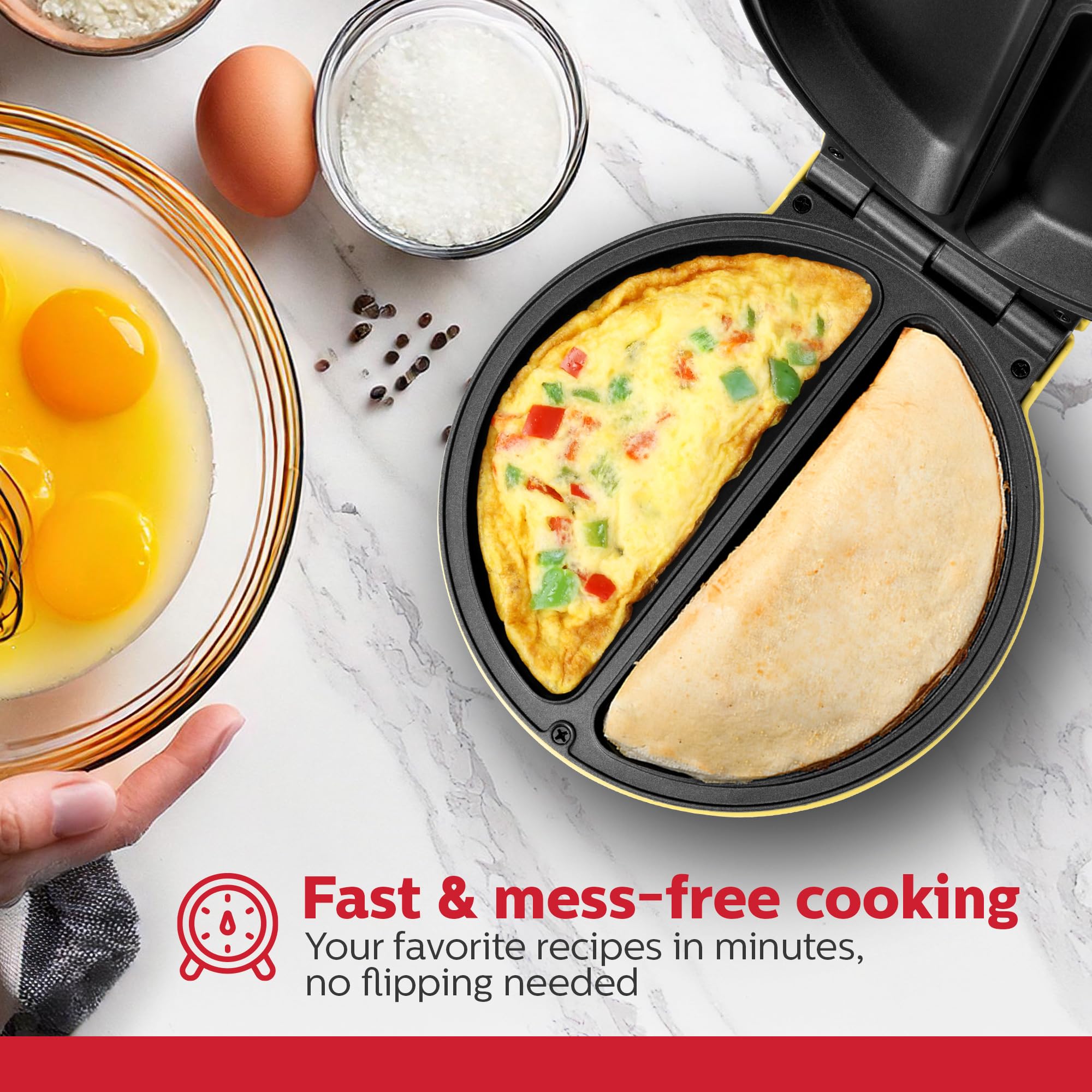 Holstein Housewares - Non-Stick Omelet & Frittata Maker, Yellow/Stainless Steel - Makes 2 Individual Portions Quick & Easy: 2 Section Yellow