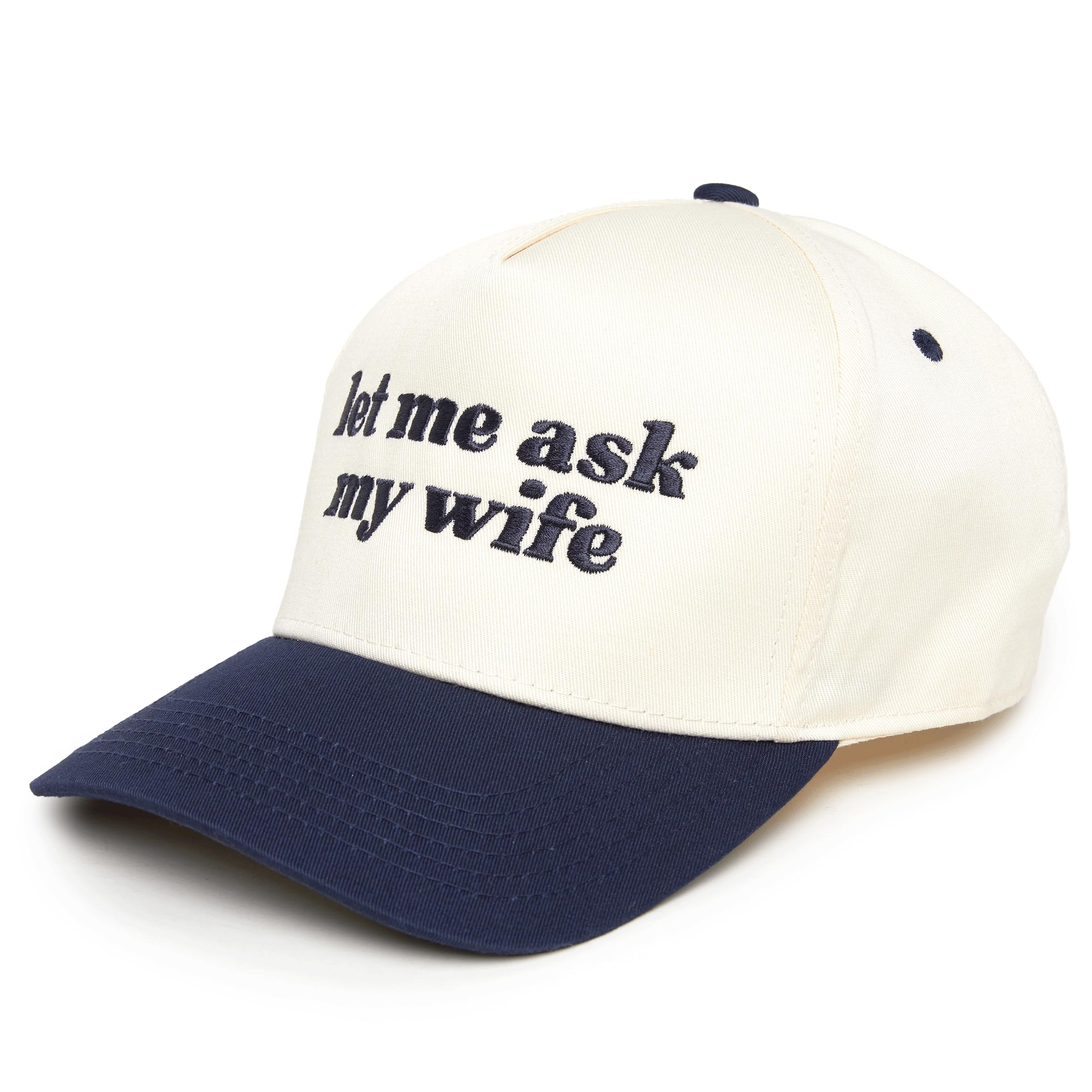 Two-Tone Canvas Snapback Baseball Cap for Women and Men - Go Ask Your Dad - Beige/Green & Let Me Ask My Wife - Beige/Navy