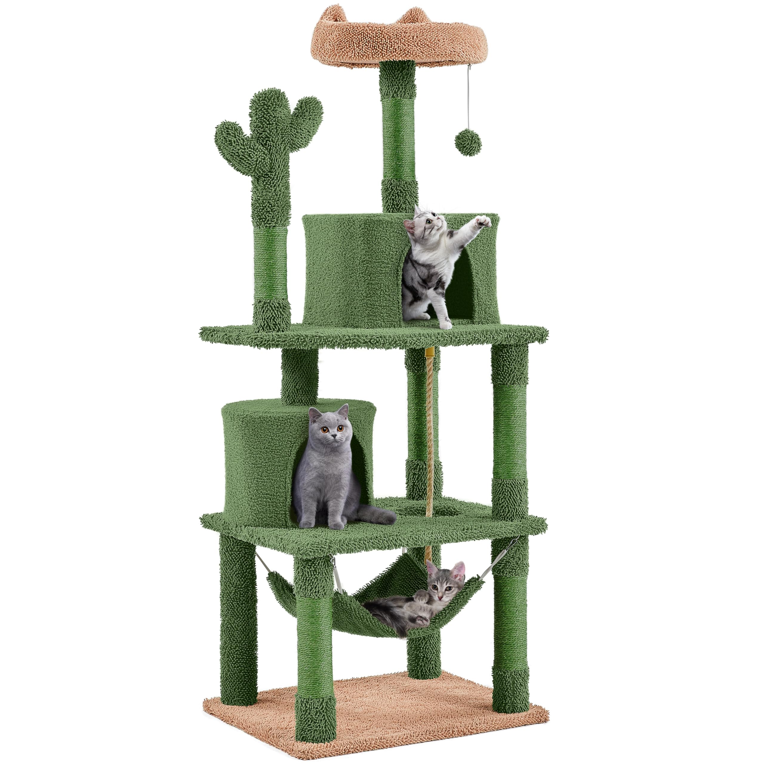 Yaheetech Cactus Cat Tree for Indoor Cats, 62in Cat Tower with Scratching Posts, Hammock & Dangling Ball, Multi-Level Condo Activity Center Furniture thumbnail 1
