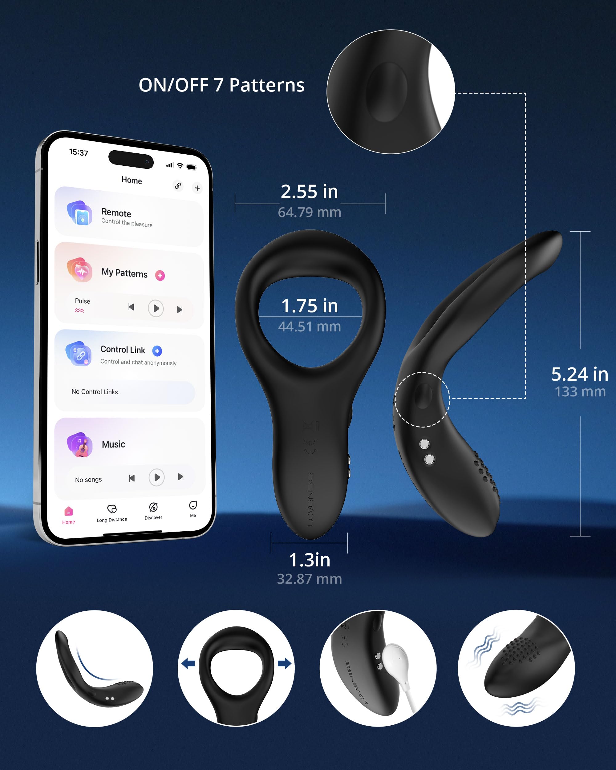 LOVENSE Diamo Vibrating Penis Ring, Cock Ring for Men, Prostate Massager, Long Distance Bluetooth Remote Reach with Music Sync, Partner & App Control, Male Sex Toys