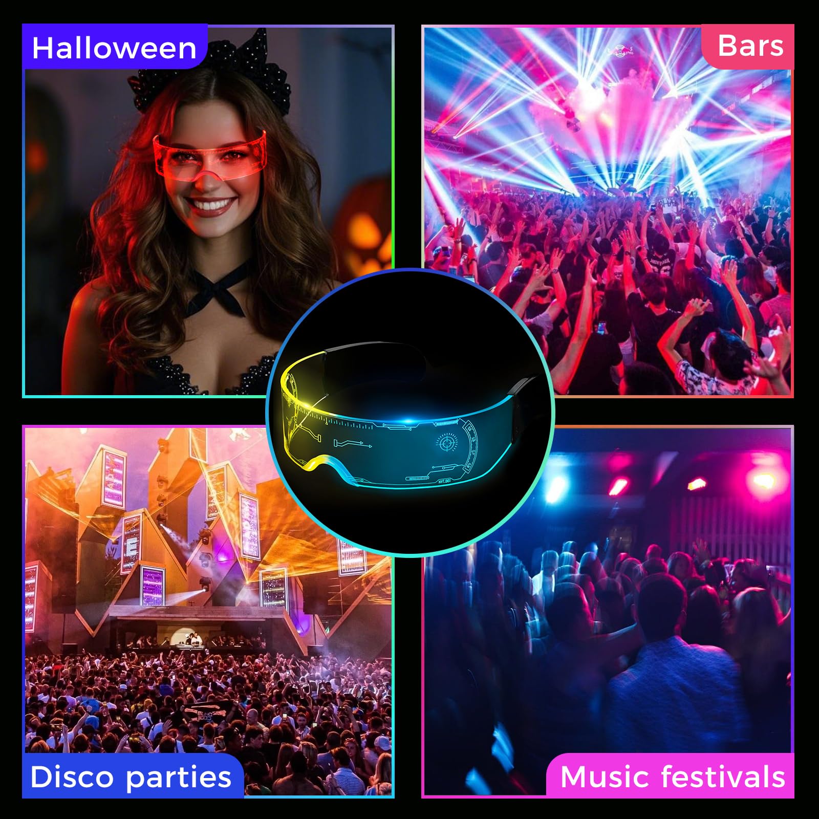 Led Visor Glasses Light Up 7 Colors and 4 Modes,  Glasses for Halloween Cosplay Party Bar Adults: Cyberpunk
