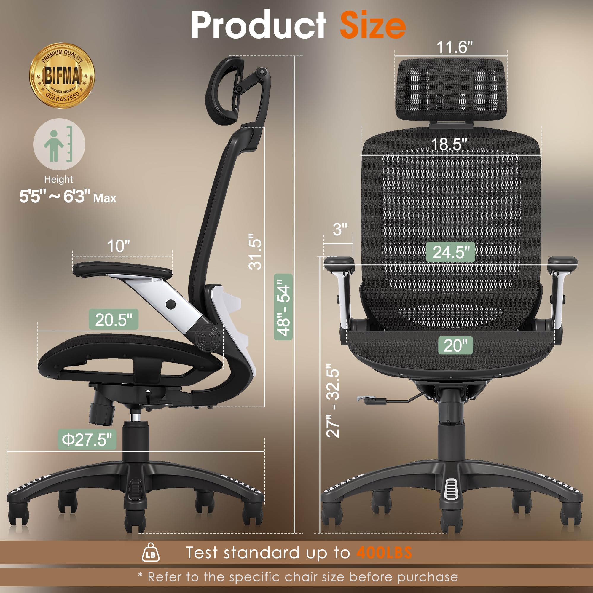 GABRYLLY Ergonomic Office Chair, High Back Home Desk Chair with Headrest, Flip-Up Arms, 90-120° Tilt Lock and Wide Cushion, Big and Tall Mesh Chairs for Man Woman, Black Task Chair: GABRYLLY Ergonomic Office Chair, High Back Home Desk Chair with Headrest, Flip-Up Arms, 90-120° Tilt Lock and Wide Cushion, Big and Tall Mesh Chairs for Man Woman, Black Task Chair