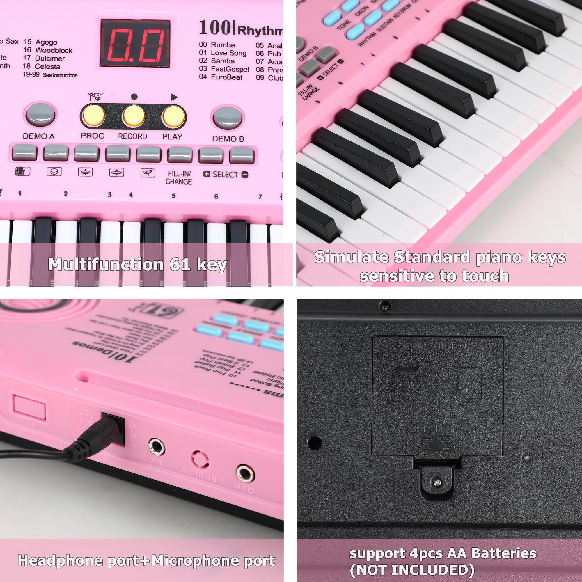 Keyboard Piano 61 Key Electric Digital Piano Music keyboard w/Microphone Portable Piano For Kids Beginner Birthday Christmas Gifts Pink: pink 61 key piano