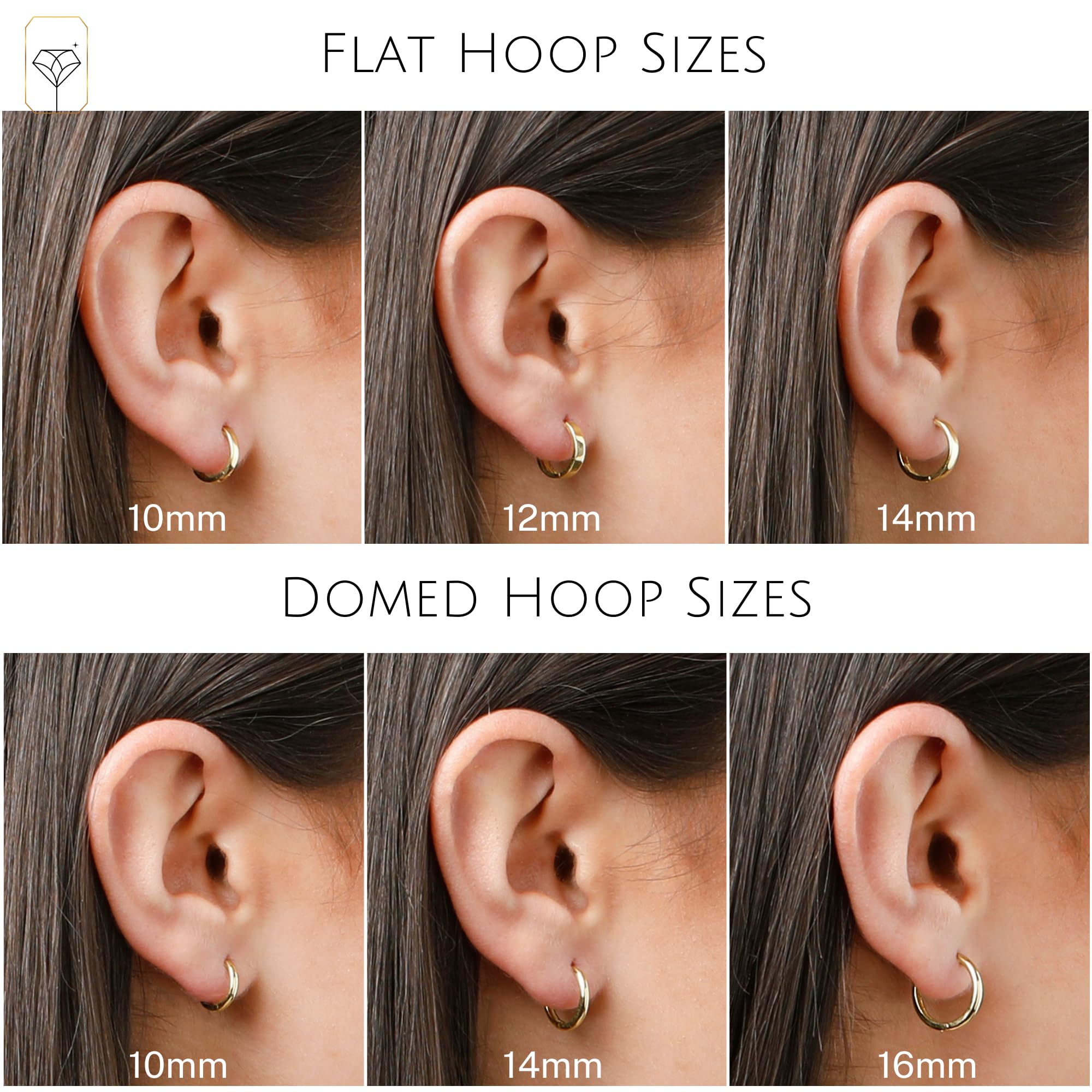 14K Solid Yellow Gold Huggie Earrings | Hypoallergenic Domed or Flat Style Small Hoop Earrings in Sizes 10mm, 12mm & 14mm | Small Gold Hoops by MAX + STONE: Flat Style|14MM