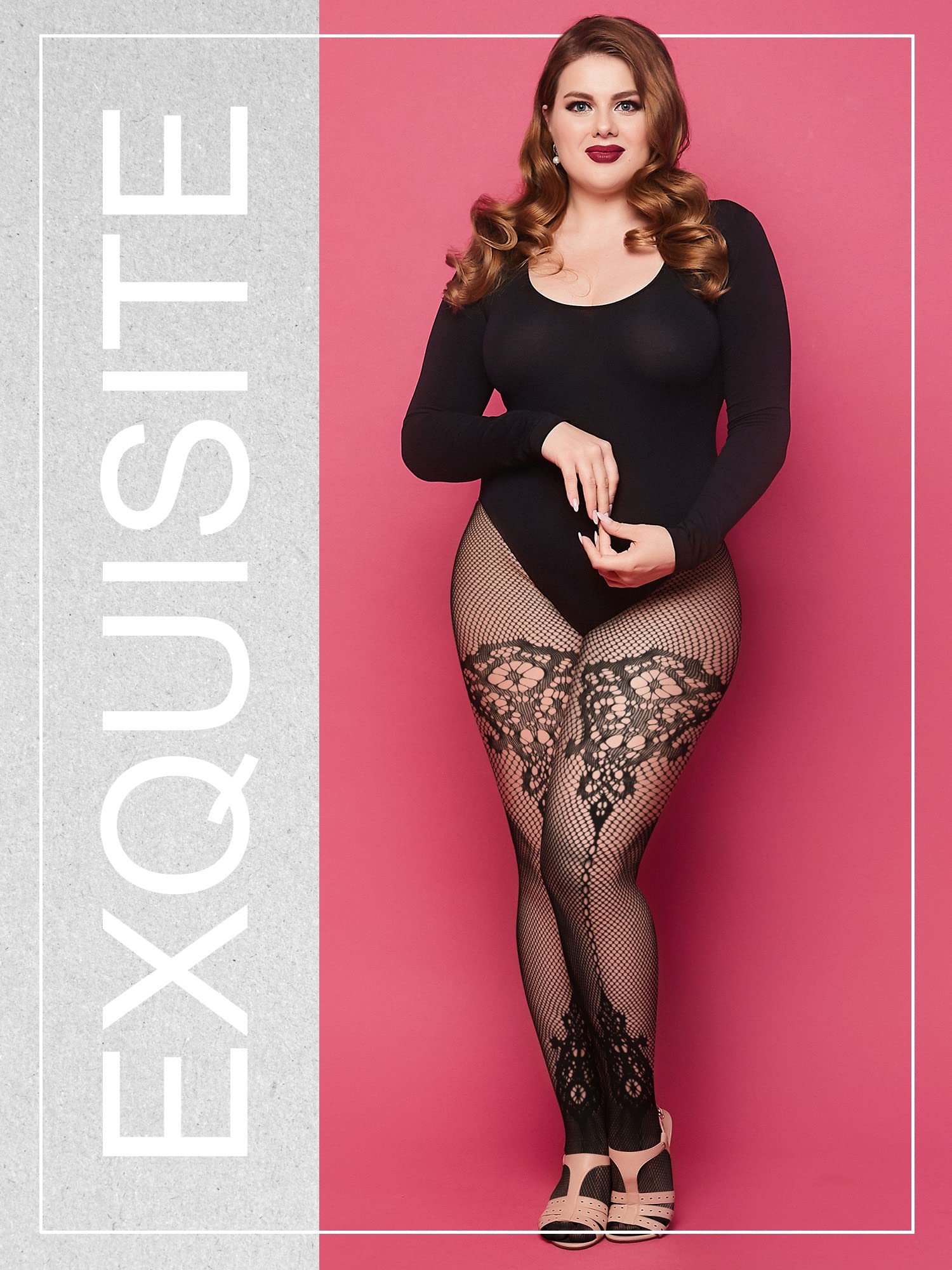 Skylety 6 Pairs Women Plus Size Fishnet Suspender Pantyhose Thigh High Stocking Garter Belt Lingerie Tights for Women L-XXXL: Fantasy Black XX-Large-3X-Large